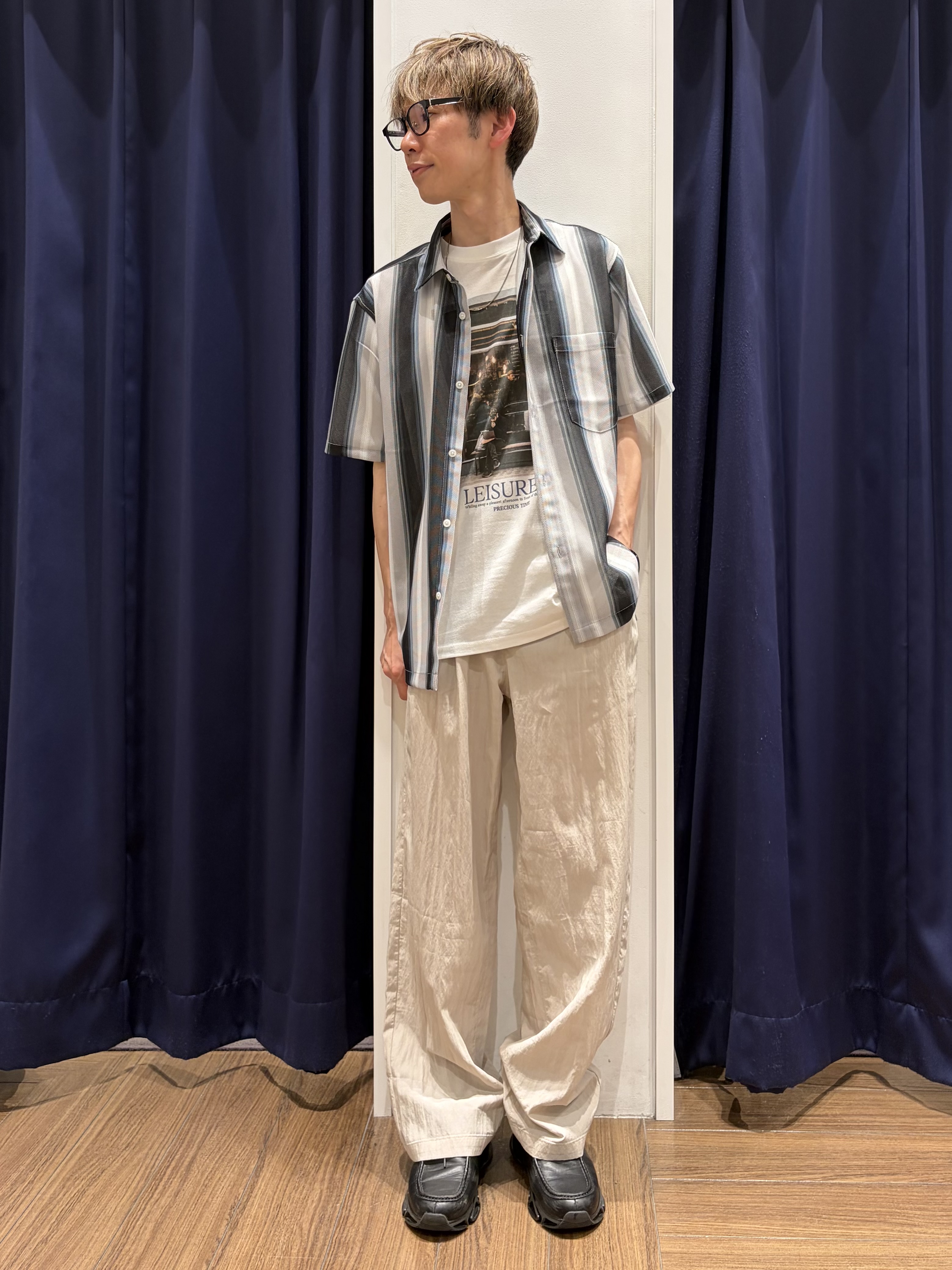 つーじーさんの「THE SHOP TK｜メッシュ ストライプ半袖シャツ 洗濯機OK／通気性◎」を使ったコーディネート