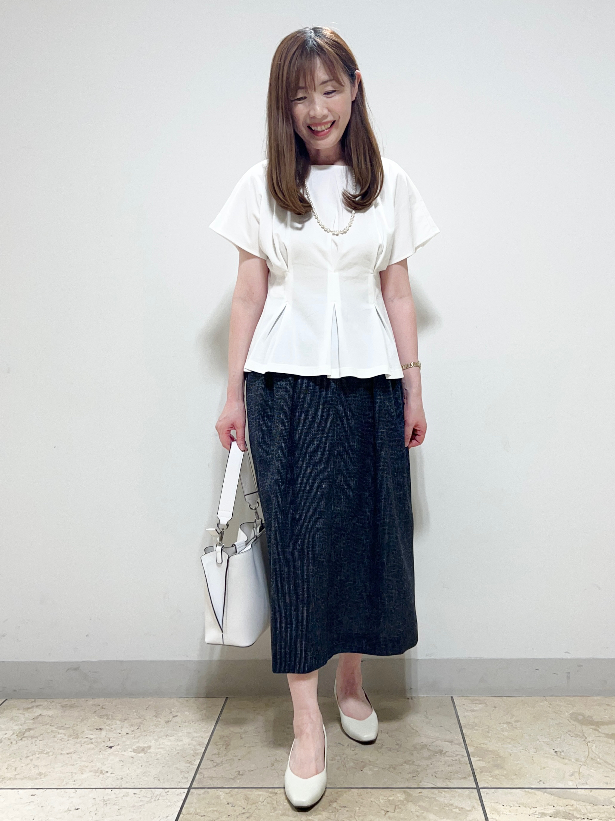 yuさんの「Reflect｜【UVカット／接触冷感／吸水速乾】タックデザインフレアトップス」を使ったコーディネート