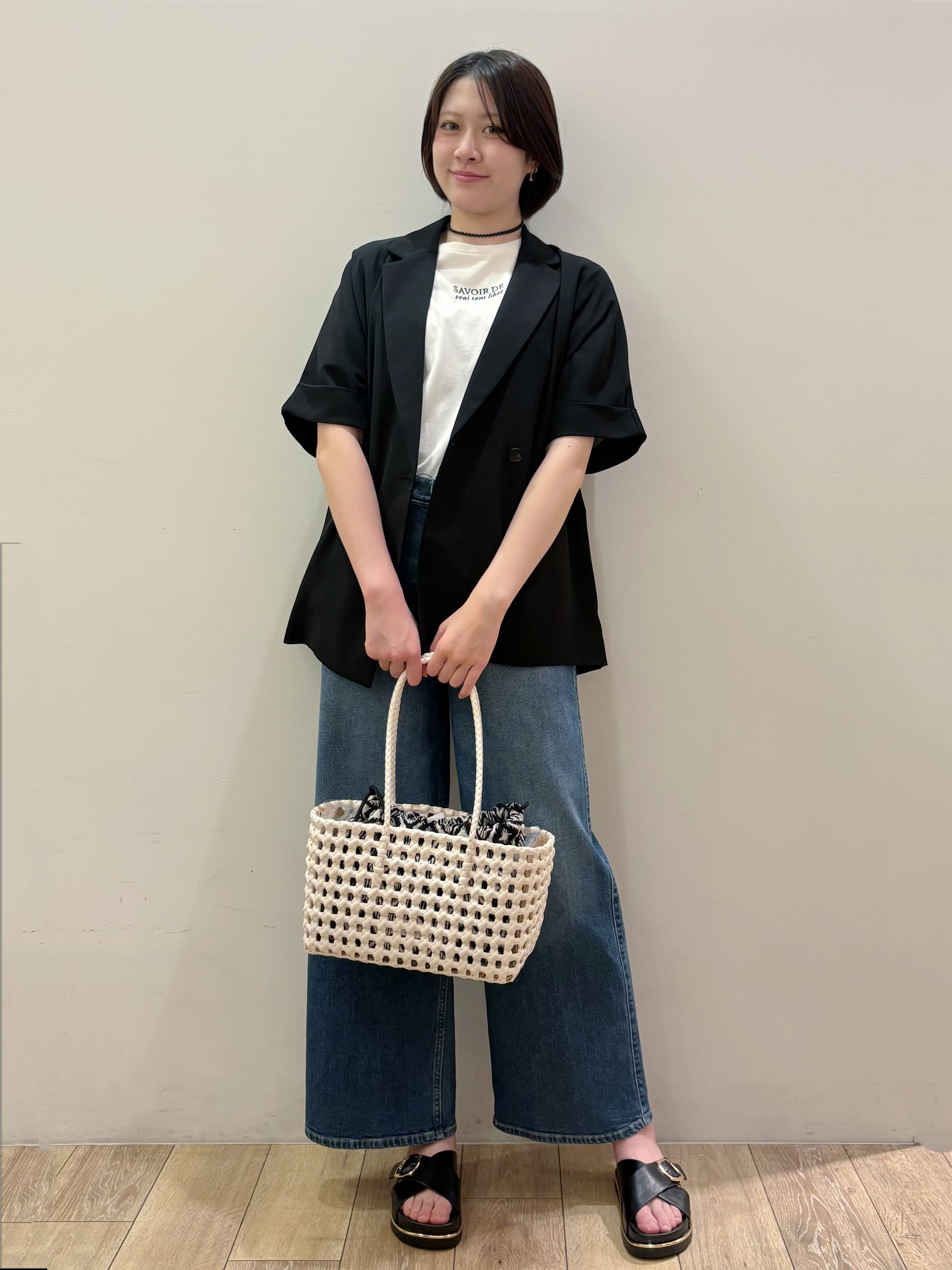 RINさんの「OPAQUE.CLIP｜【接触冷感／吸水速乾／防シワ】リネンライクテーラードジャケット《洗濯機OK》」を使ったコーディネート
