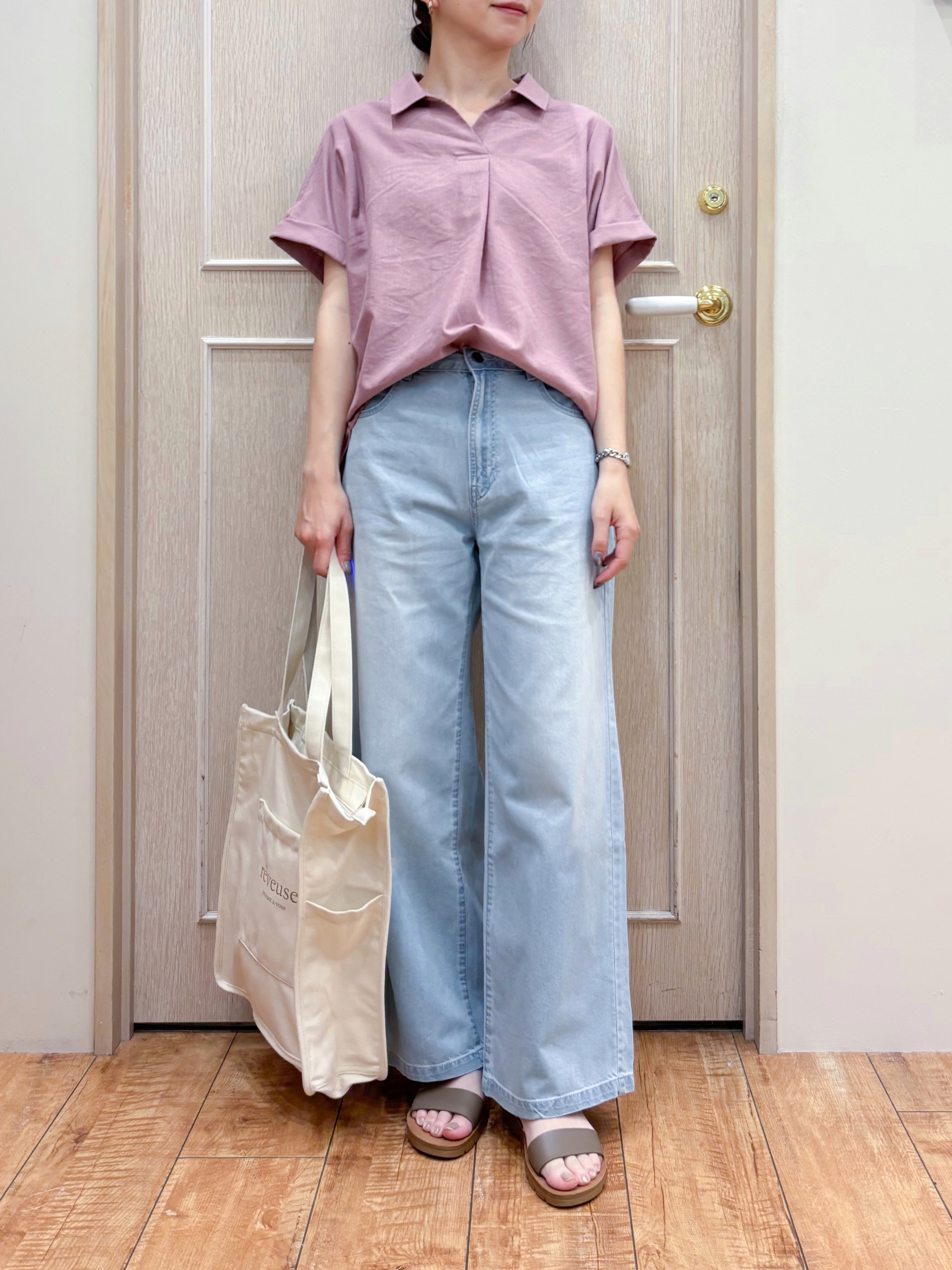 なみさんの「SHOO･LA･RUE｜【ひんやり/UV】インせず着られる フレンチリネンスキッパーシャツ」を使ったコーディネート