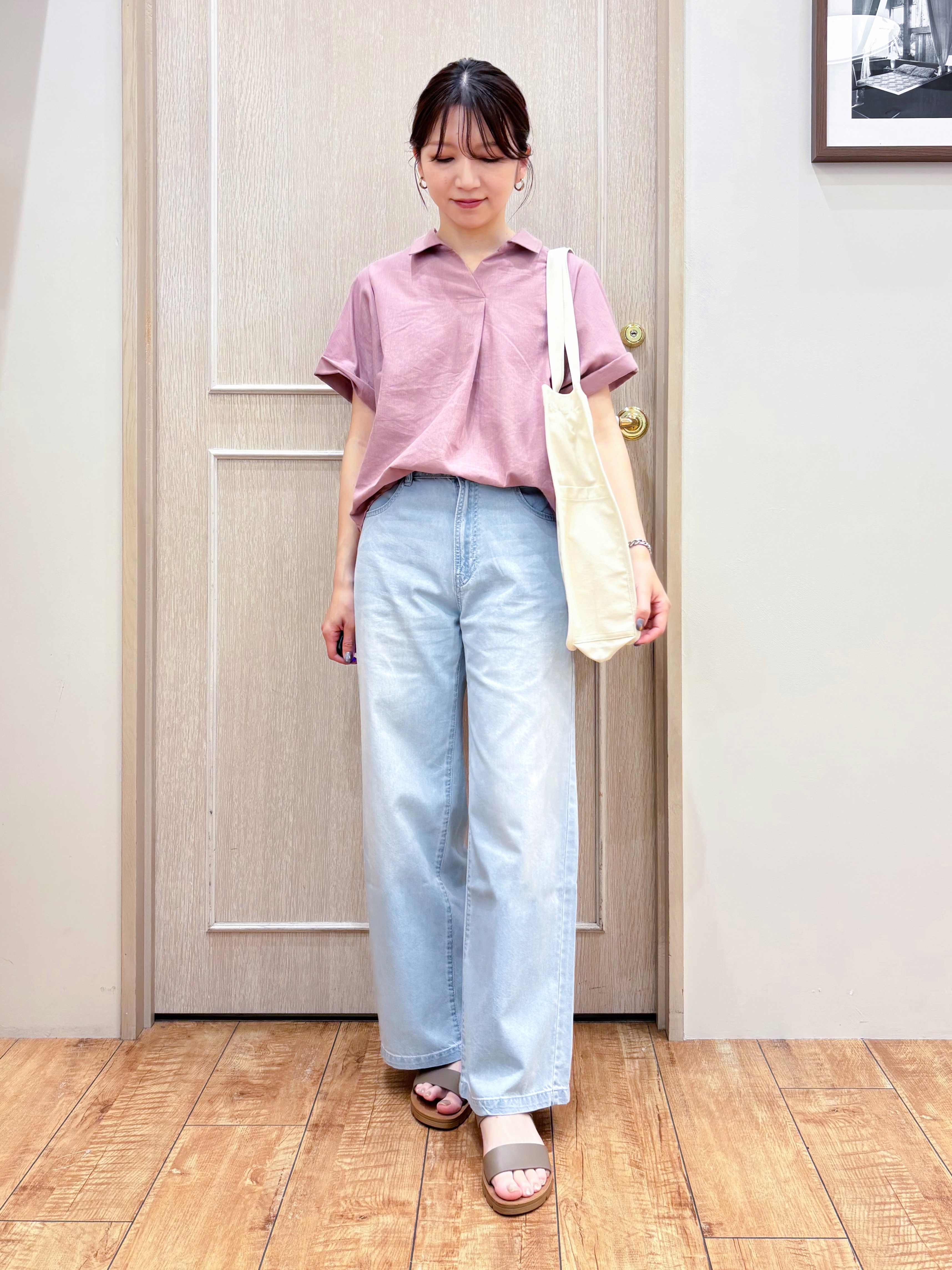 なみさんの「SHOO･LA･RUE｜【ひんやり/UV】インせず着られる フレンチリネンスキッパーシャツ」を使ったコーディネート