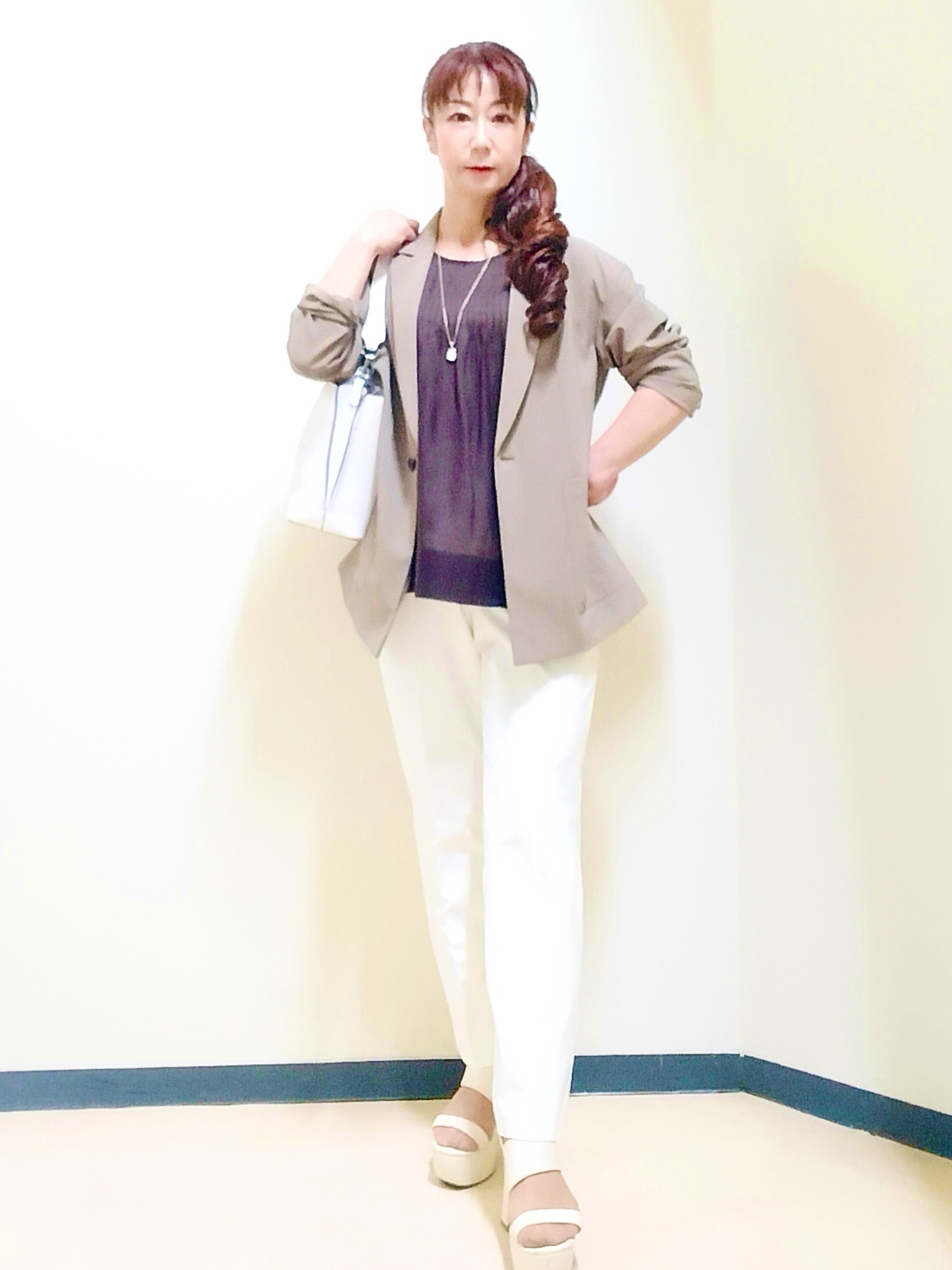 花さんの「Reflect｜【SS-4Lサイズ／接触冷感／シワになりにくい】リラクシーテーラードジャケット」を使ったコーディネート