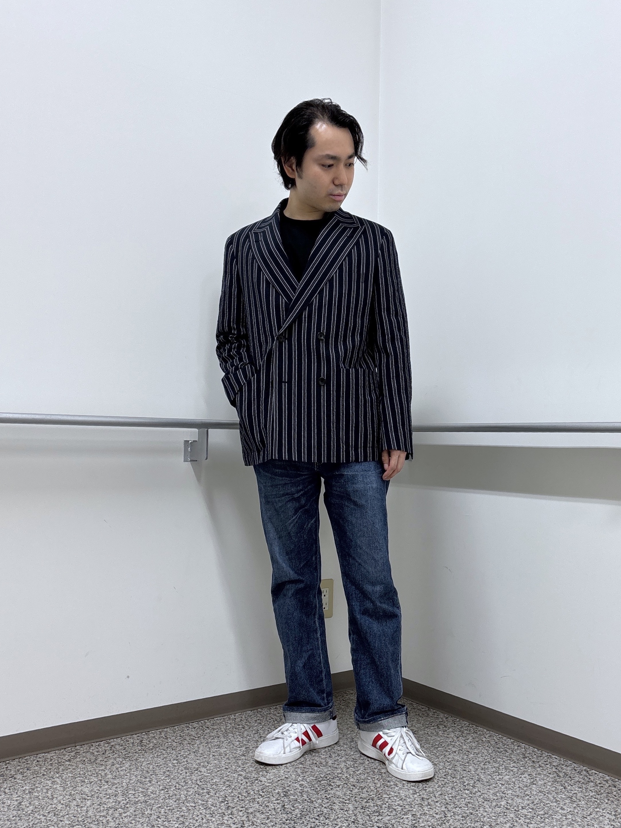 KEIさんの「TAKEO KIKUCHI｜【BOWLER HAT LABEL】サッカーストライプ ダブルジャケット」を使ったコーディネート