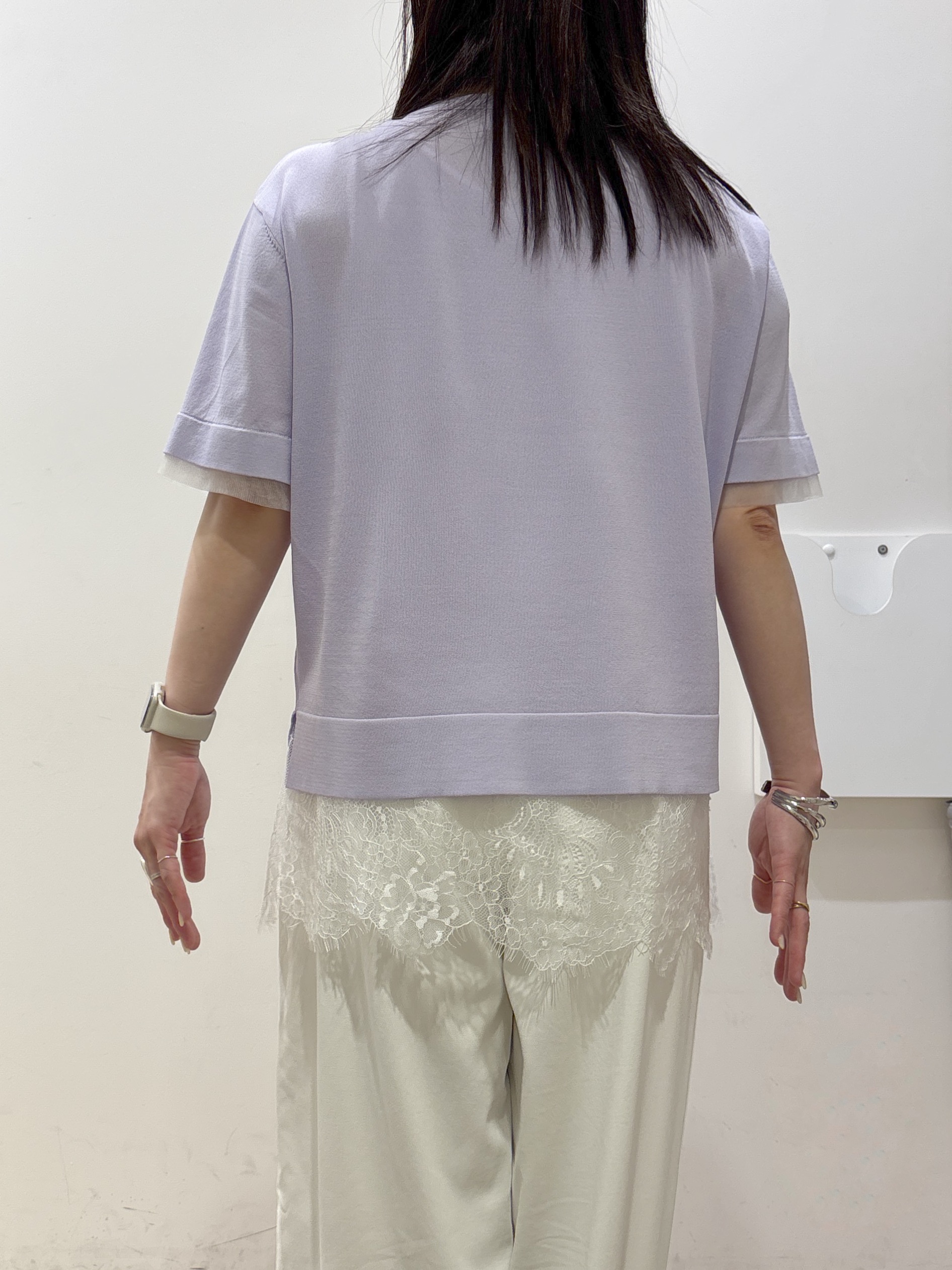 mameさんの「index｜【UV／接触冷感／抗ピル】シアー＆レイヤード風さらりニット《洗濯機OK》」を使ったコーディネート