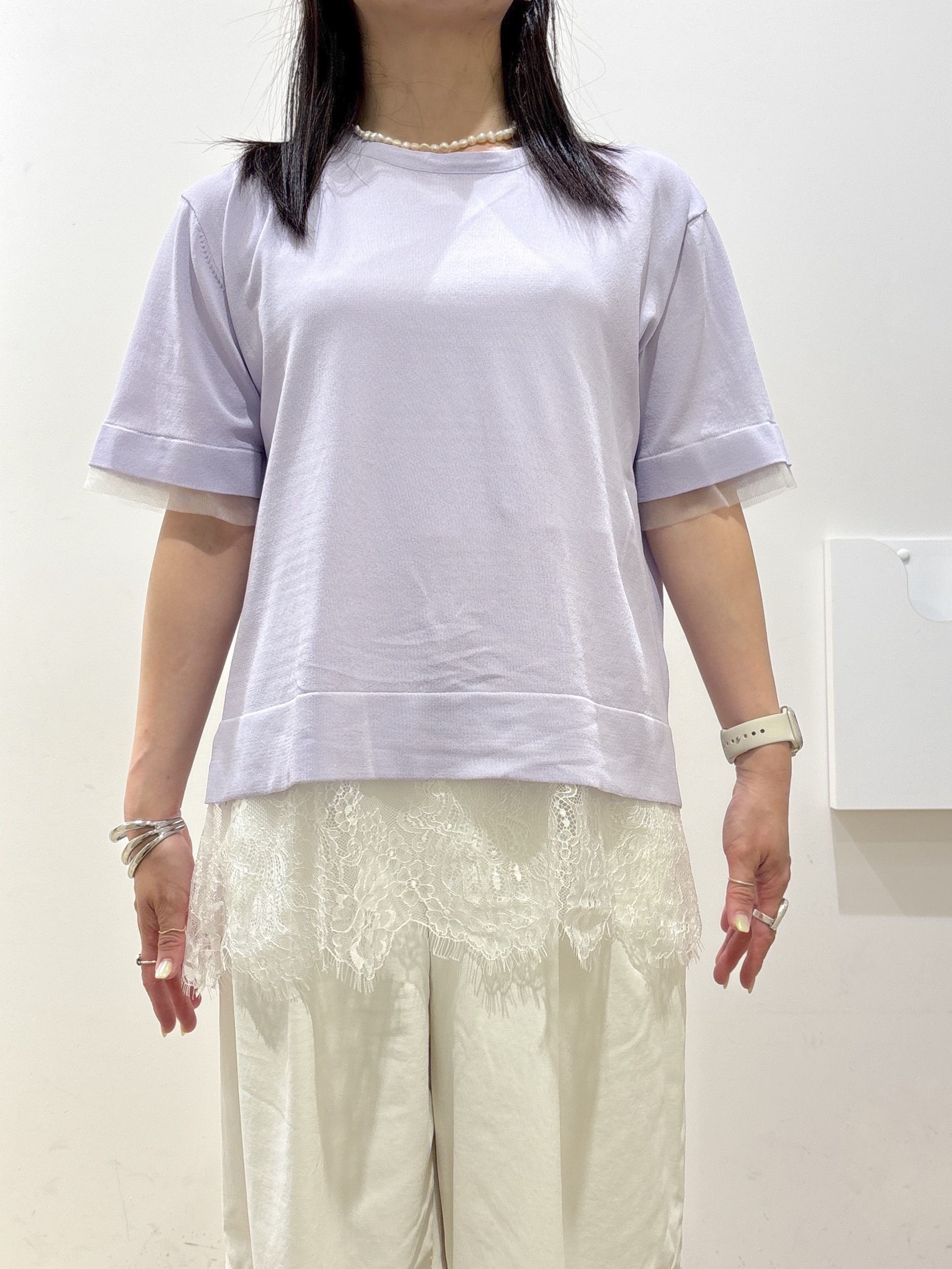 mameさんの「index｜【UV／接触冷感／抗ピル】シアー＆レイヤード風さらりニット《洗濯機OK》」を使ったコーディネート