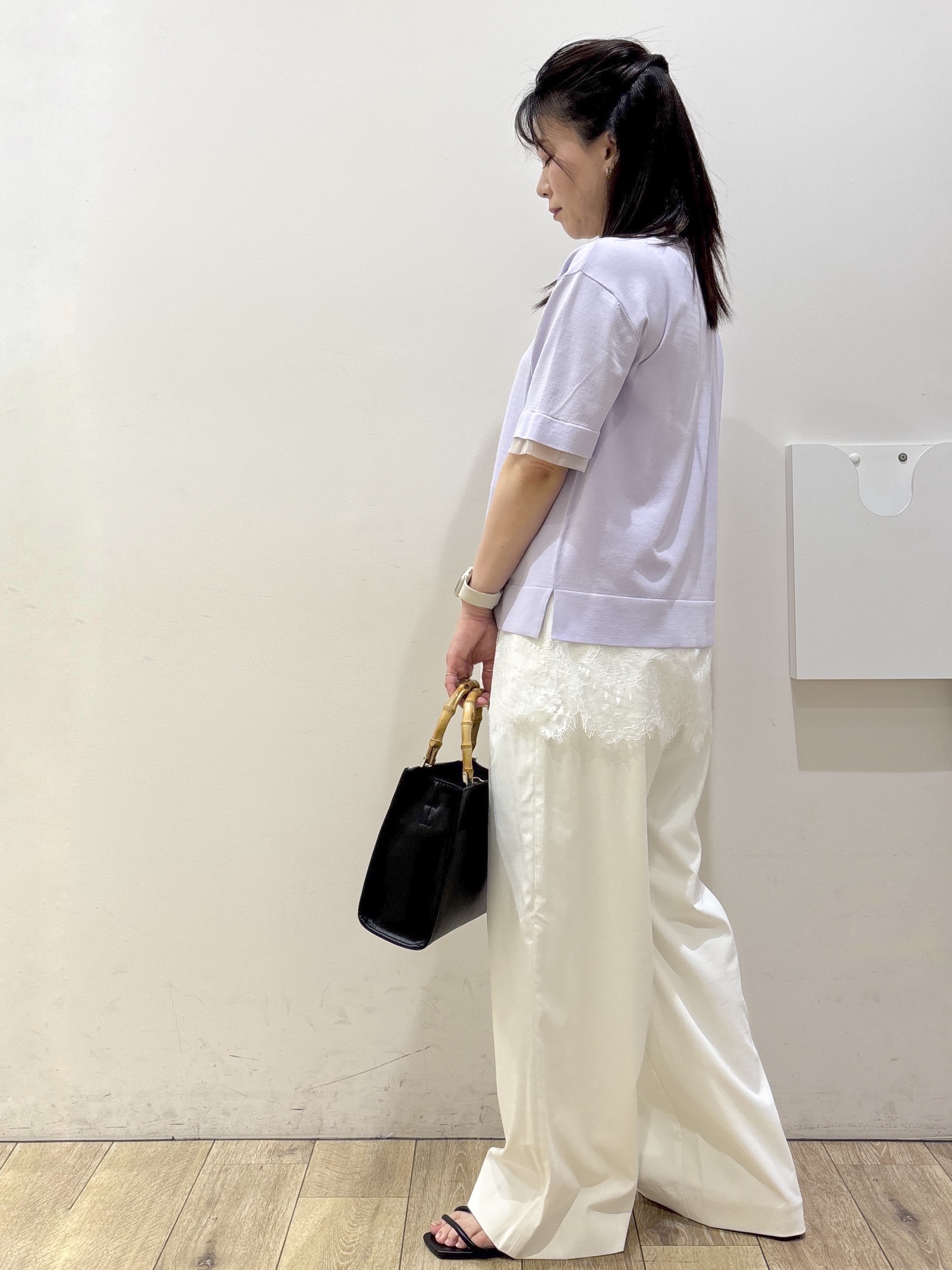 mameさんの「index｜【UV／接触冷感／抗ピル】シアー＆レイヤード風さらりニット《洗濯機OK》」を使ったコーディネート