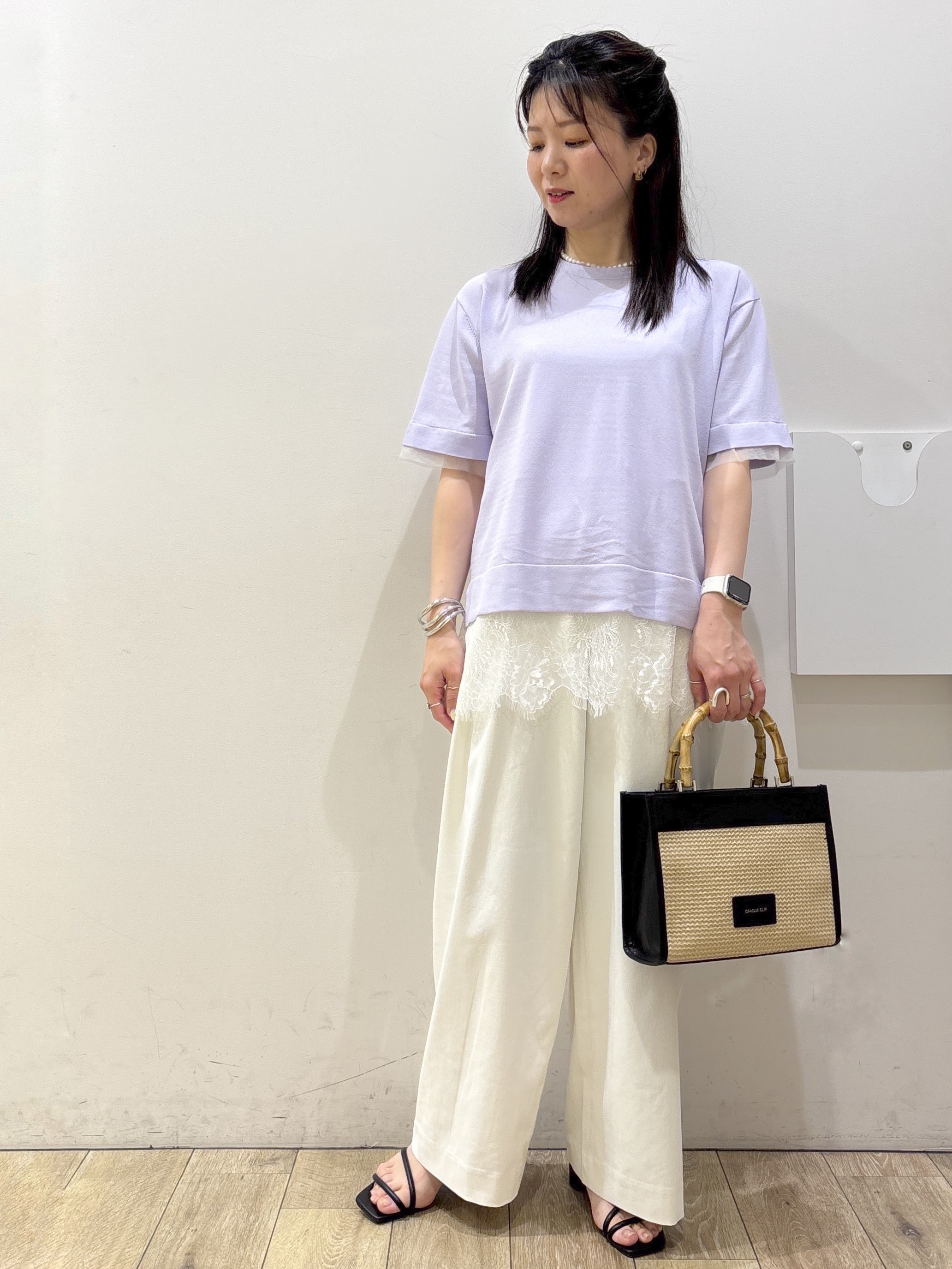 mameさんの「index｜【UV／接触冷感／抗ピル】シアー＆レイヤード風さらりニット《洗濯機OK》」を使ったコーディネート