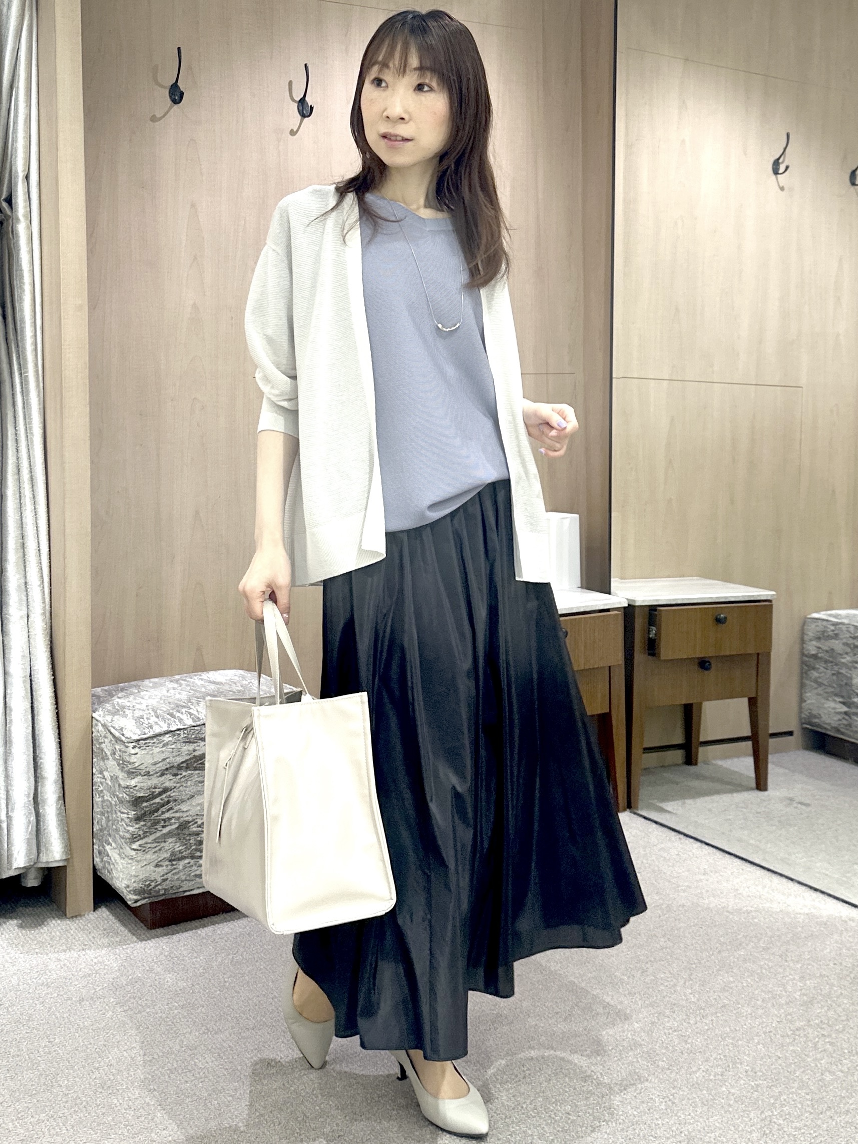 Miwaさんの「UNTITLED｜【11色展開/体型カバー】前後2WAYフレンチスリーブニット」を使ったコーディネート