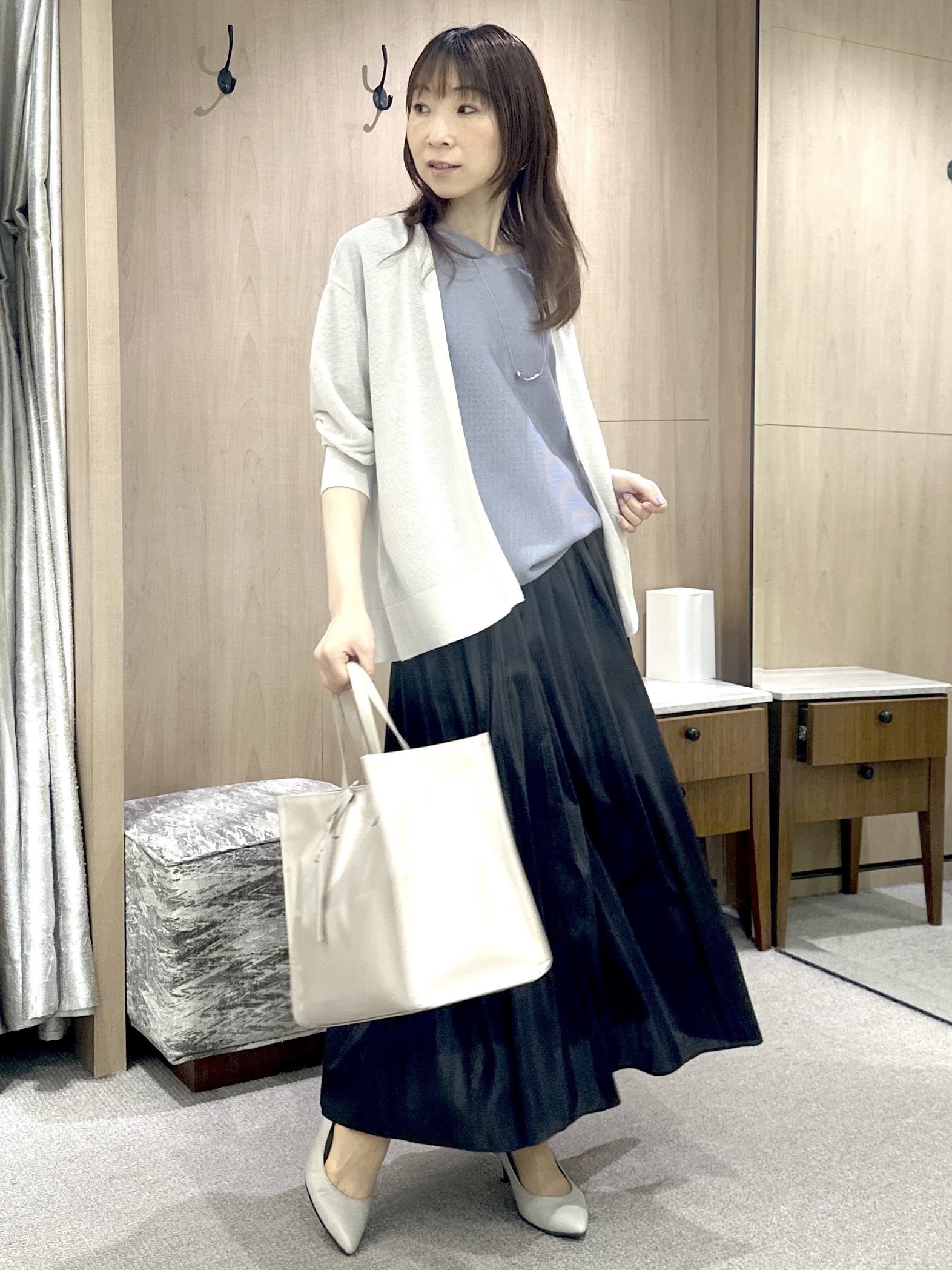 Miwaさんの「UNTITLED｜【11色展開/体型カバー】前後2WAYフレンチスリーブニット」を使ったコーディネート