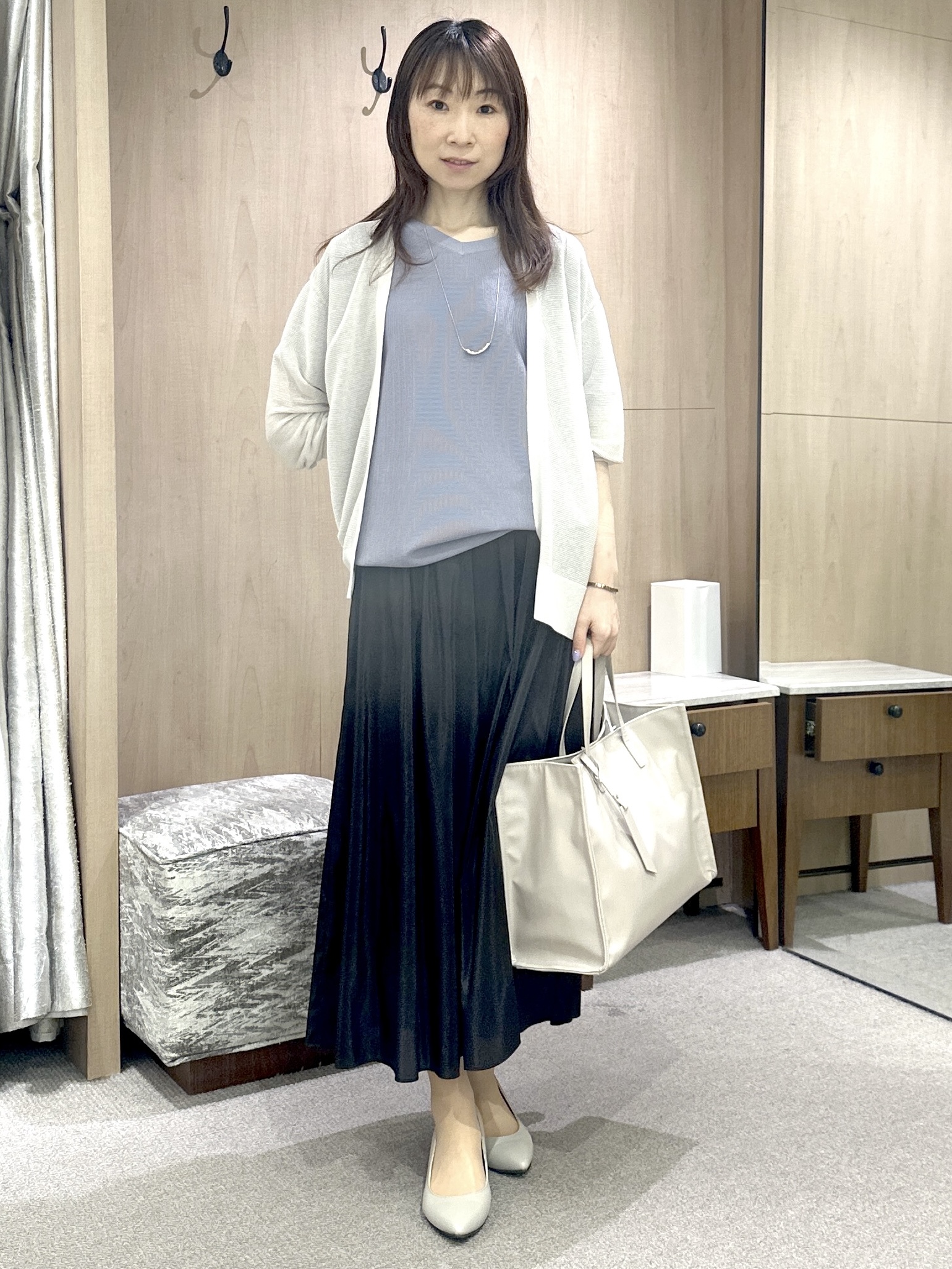 Miwaさんの「UNTITLED｜【11色展開/体型カバー】前後2WAYフレンチスリーブニット」を使ったコーディネート