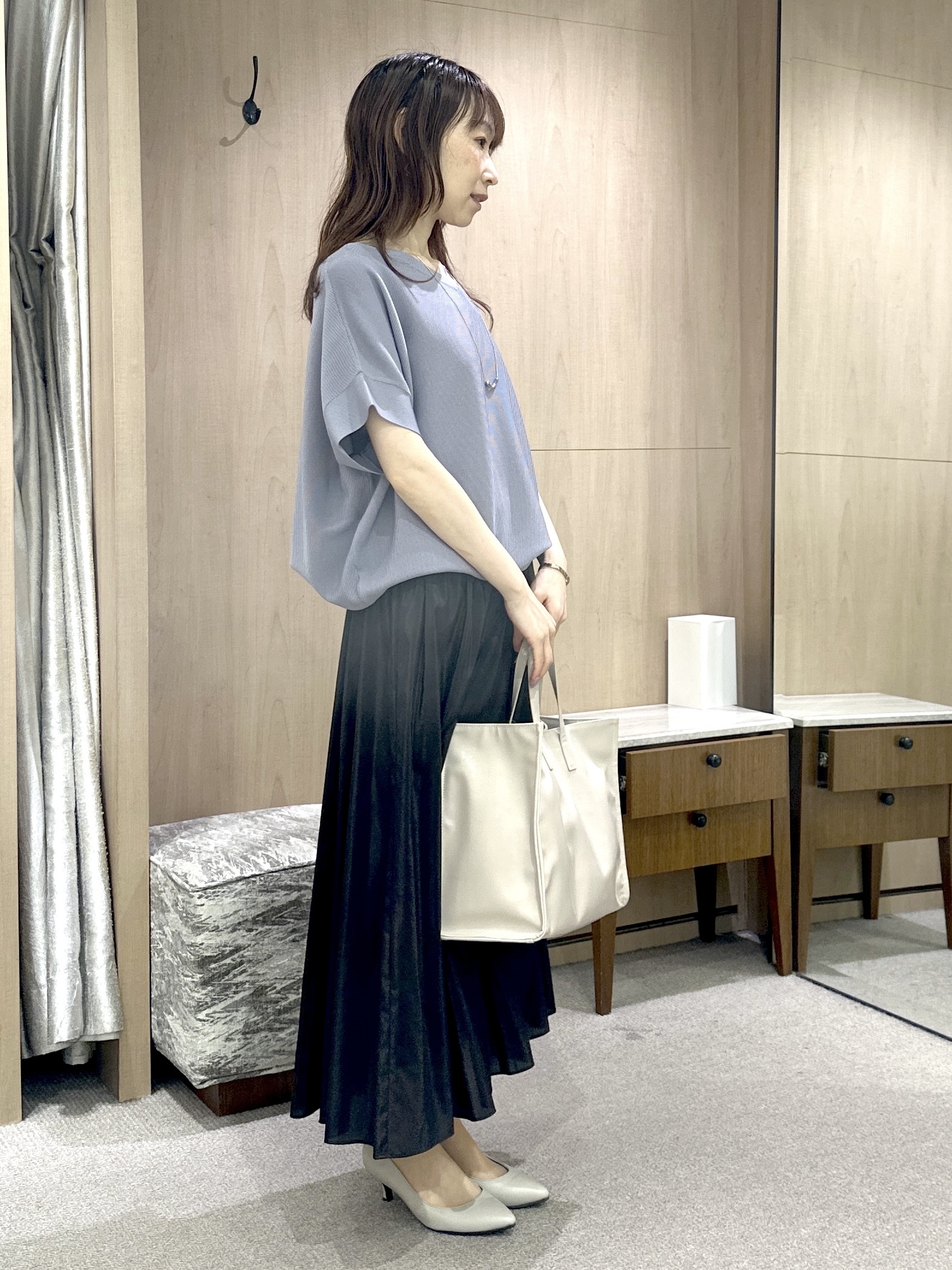 Miwaさんの「UNTITLED｜【11色展開/体型カバー】前後2WAYフレンチスリーブニット」を使ったコーディネート