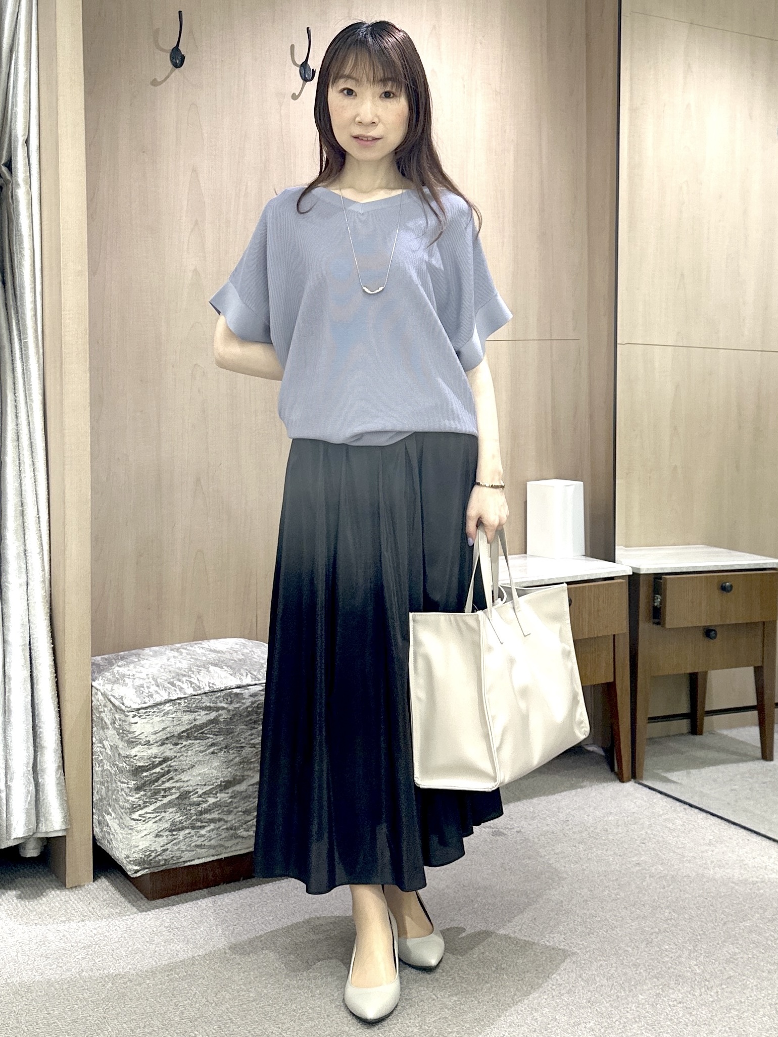 Miwaさんの「UNTITLED｜【11色展開/体型カバー】前後2WAYフレンチスリーブニット」を使ったコーディネート