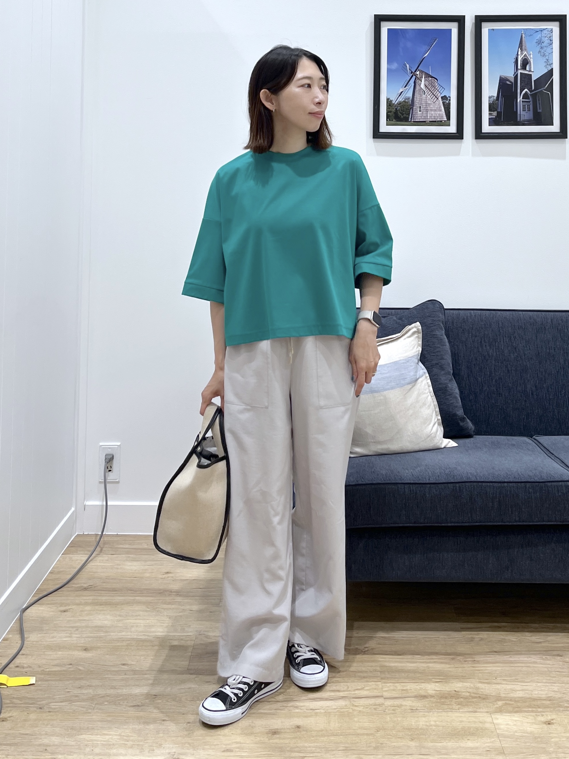 canaさんの「Dessin｜【新色追加/体型カバー】美光沢カットソーボクシーシルエット」を使ったコーディネート