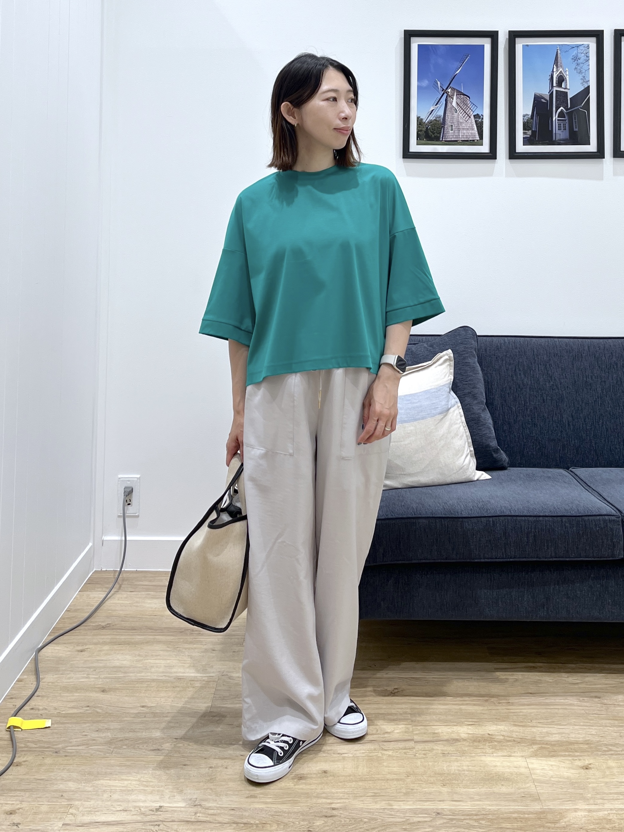 canaさんの「Dessin｜【新色追加/体型カバー】美光沢カットソーボクシーシルエット」を使ったコーディネート