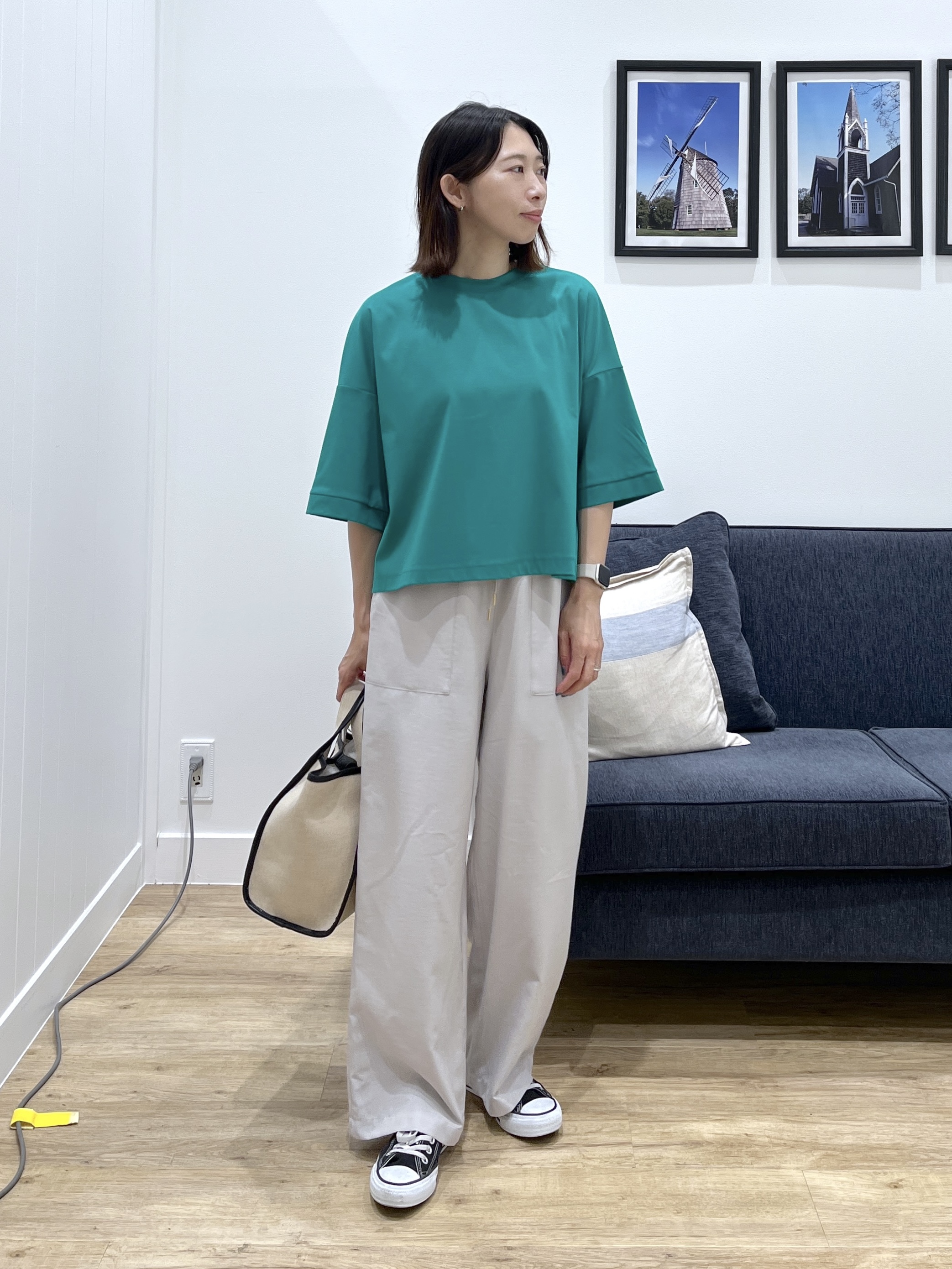 canaさんの「Dessin｜【新色追加/体型カバー】美光沢カットソーボクシーシルエット」を使ったコーディネート