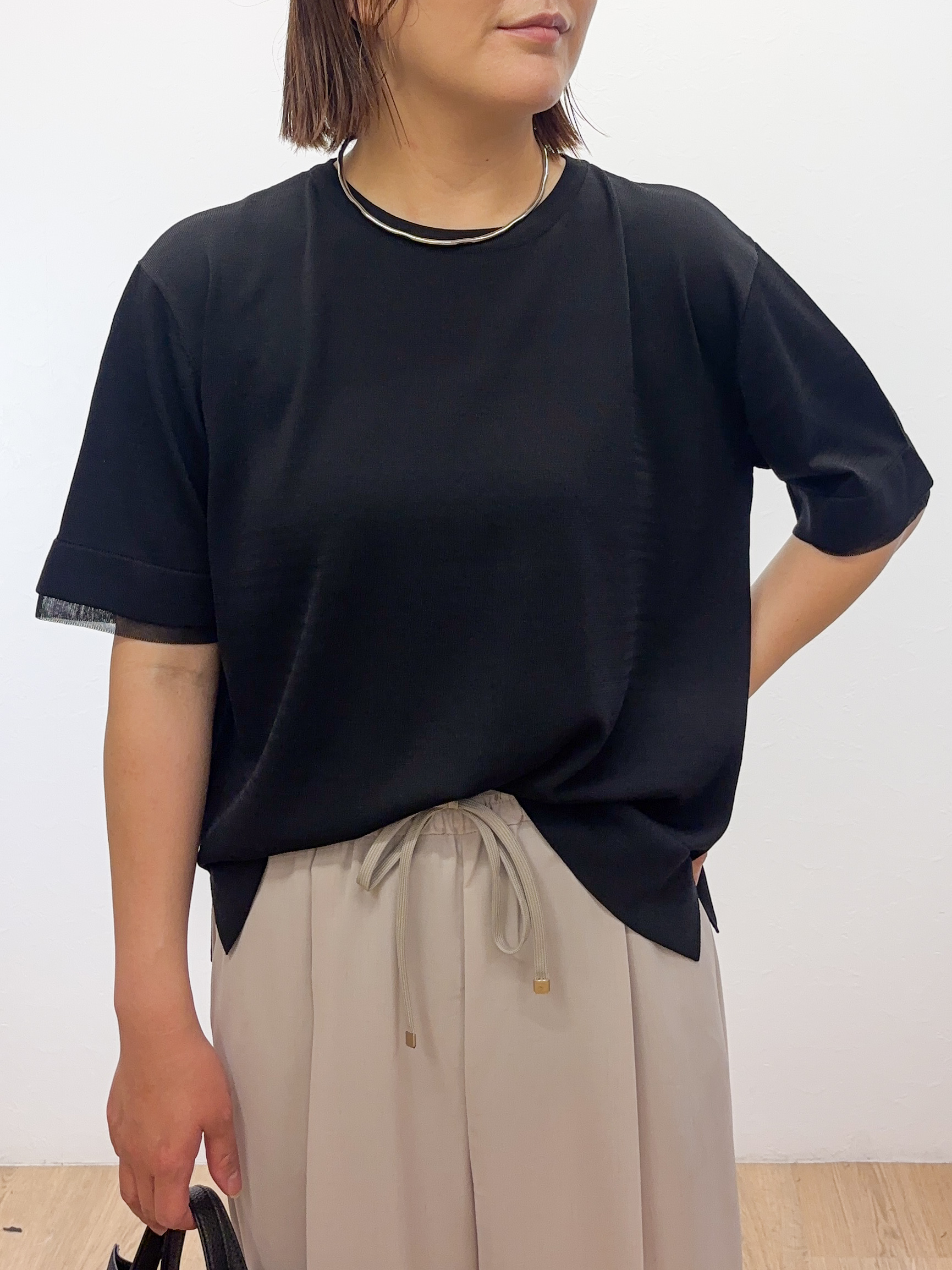 Takeさんの「OPAQUE.CLIP｜【UV／接触冷感／抗ピル】シアー＆レイヤード風さらりニット《洗濯機OK》」を使ったコーディネート