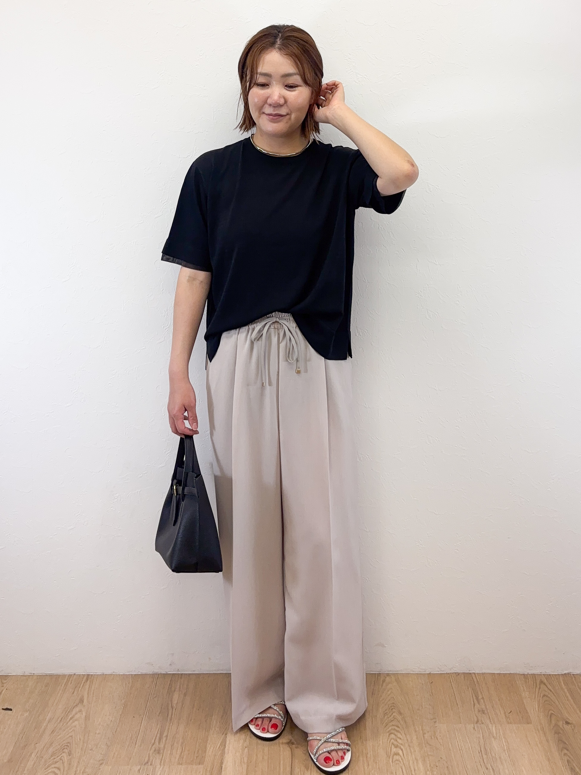 Takeさんの「OPAQUE.CLIP｜【UV／接触冷感／抗ピル】シアー＆レイヤード風さらりニット《洗濯機OK》」を使ったコーディネート
