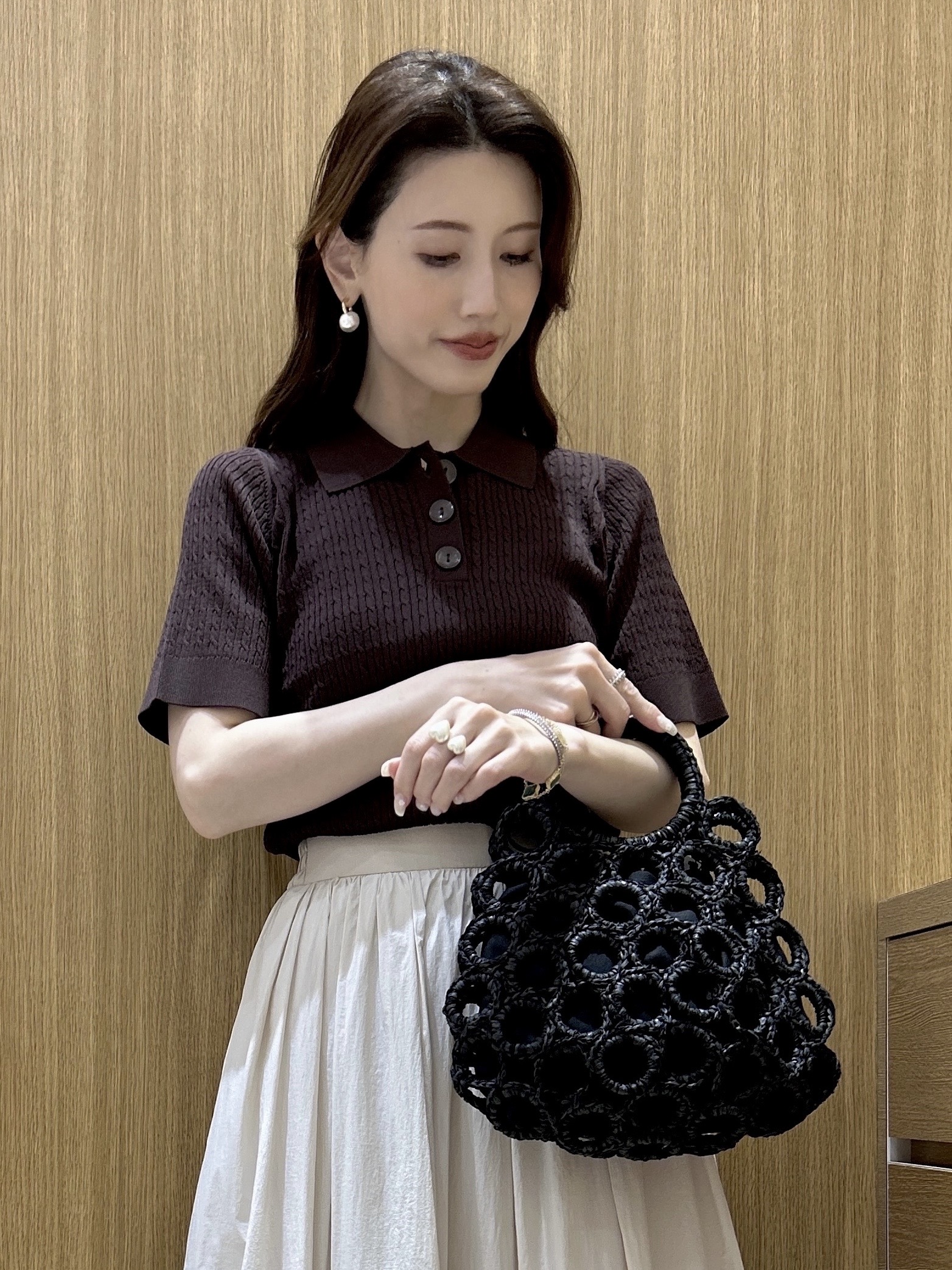 maiさんの「OPAQUE.CLIP｜【UV／接触冷感】ケーブルポロニット《洗濯機OK／抗ピル》」を使ったコーディネート