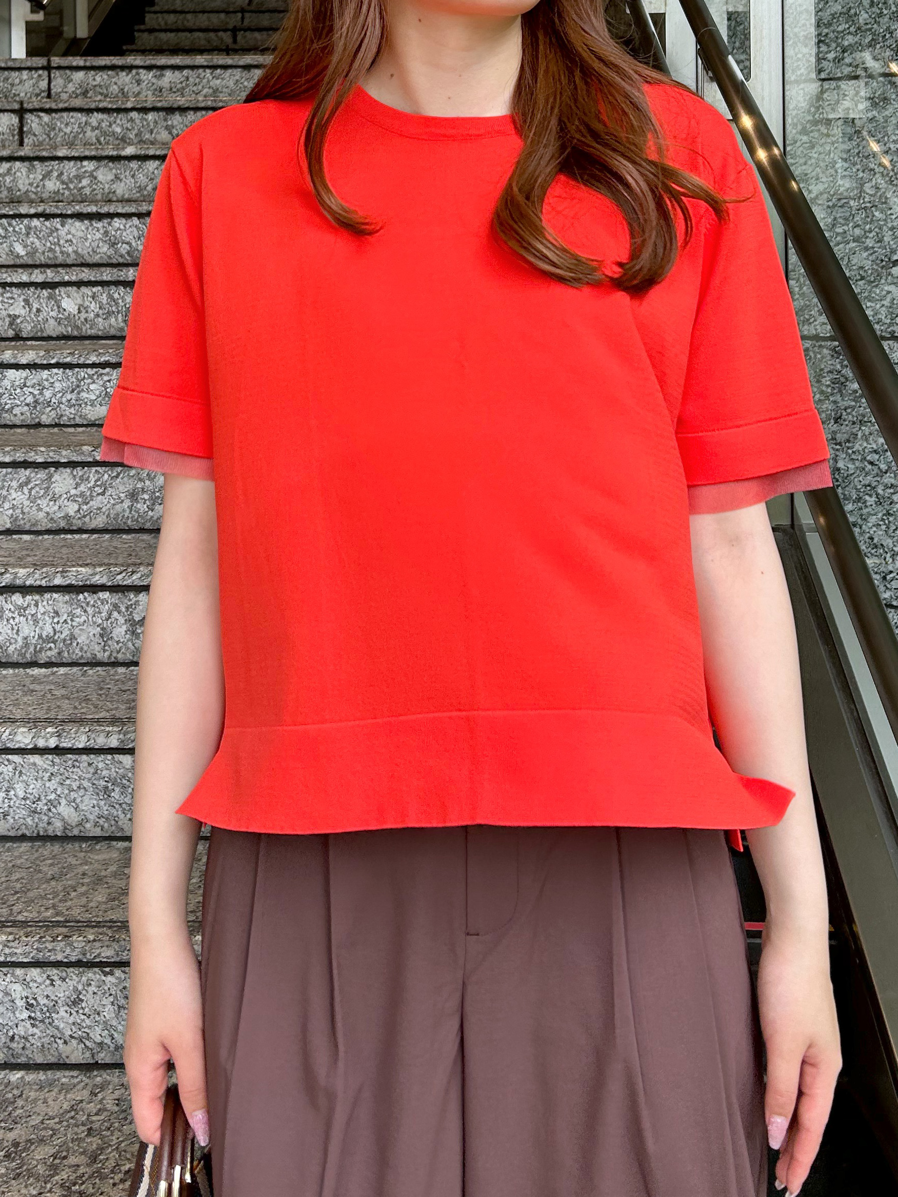 Risaさんの「OPAQUE.CLIP｜【UV／接触冷感／抗ピル】シアー＆レイヤード風さらりニット《洗濯機OK》」を使ったコーディネート