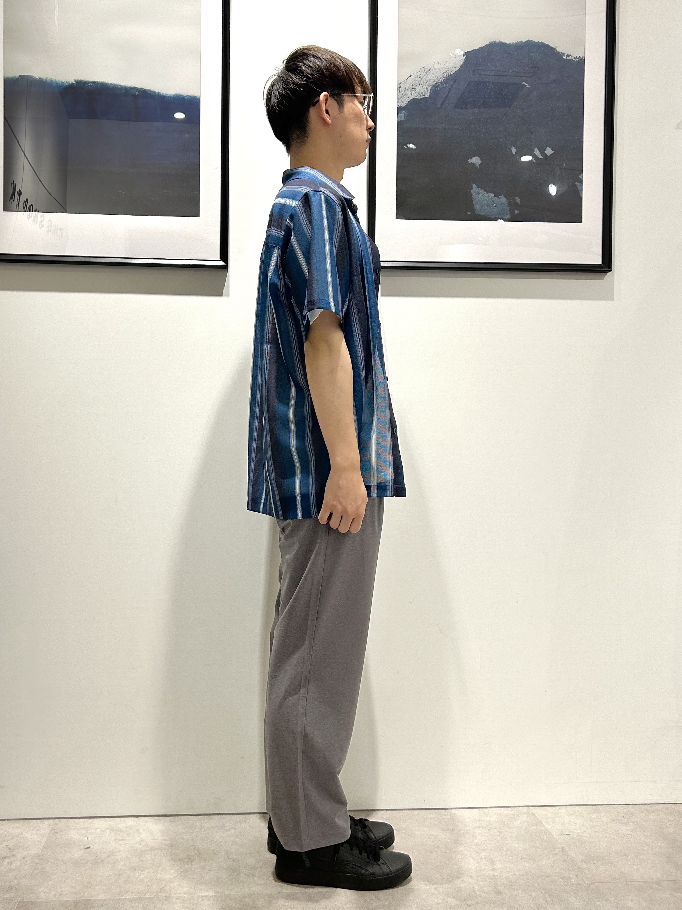 。さんの「THE SHOP TK｜メッシュ ストライプ半袖シャツ 洗濯機OK／通気性◎」を使ったコーディネート