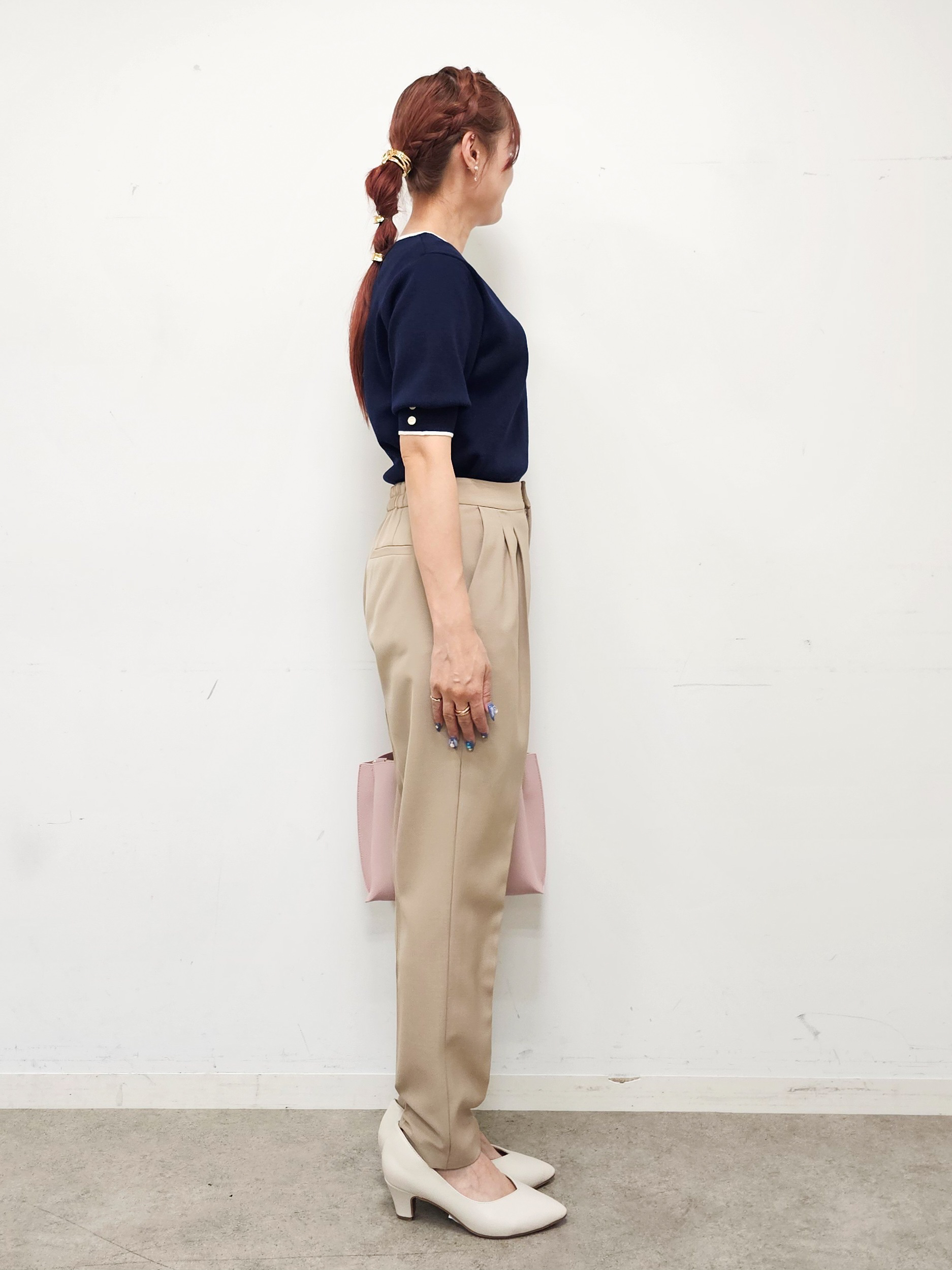 ゆゆさんの「SHOO･LA･RUE｜【洗濯機可/UV/5分袖】ハートネックでお顔周りすっきり バイカラーニット」を使ったコーディネート