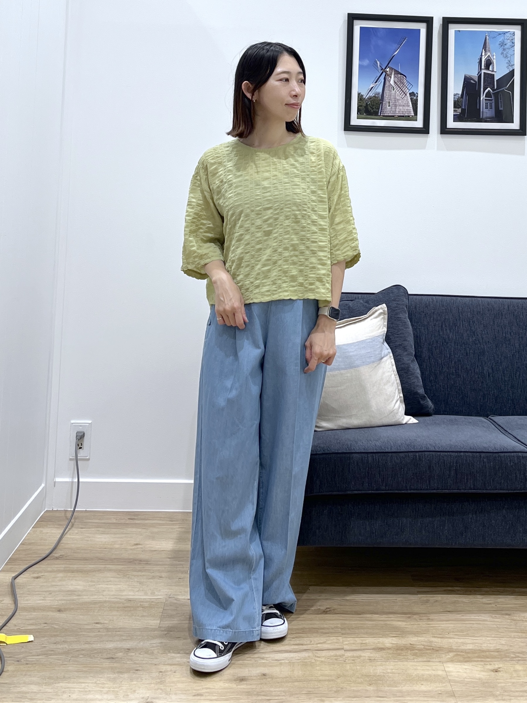 canaさんの「Dessin｜【マシンウォッシャブル】エアリーシアー 5分袖プルオーバーシャツ」を使ったコーディネート