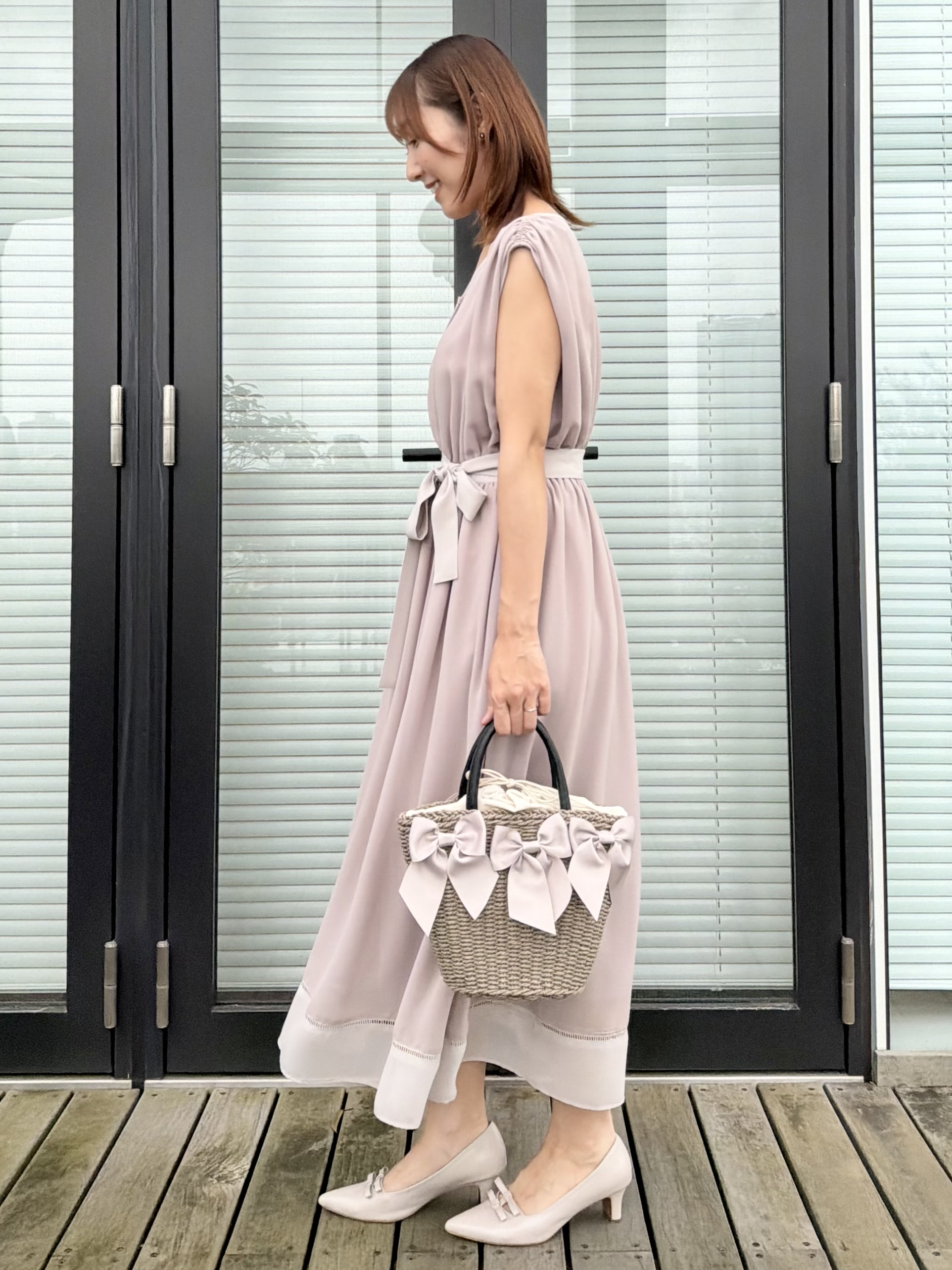 みぃさんの「Couture brooch｜【洗える】バイカラー ギャザーワンピース」を使ったコーディネート
