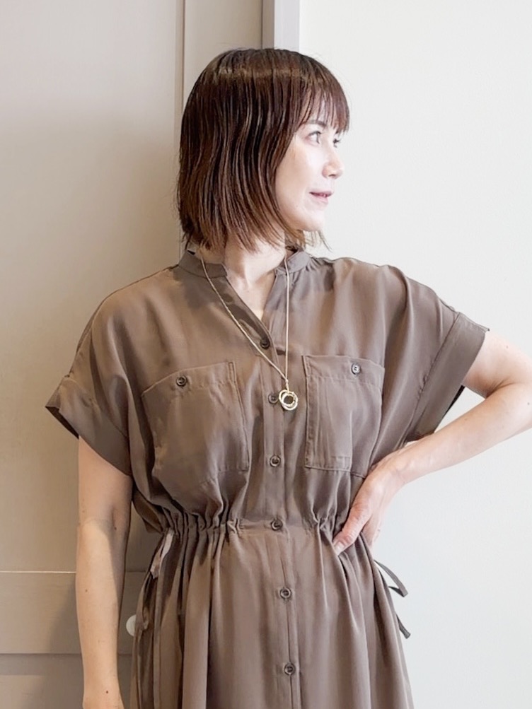 yamakoさんの「grove｜【洗える/体型カバー】ウエストドロストワンピース」を使ったコーディネート
