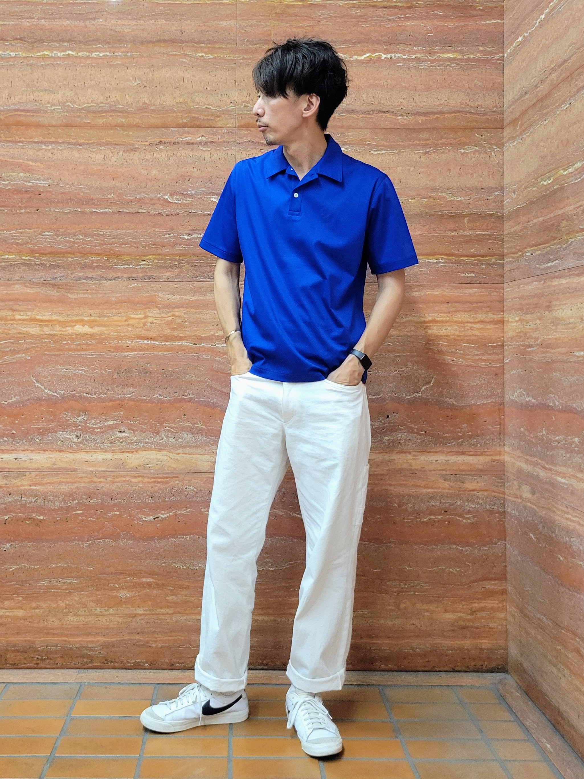 piroyaさんの「TAKEO KIKUCHI｜【接触冷感】アイスクリアコットン ワンポイント ポロシャツ」を使ったコーディネート