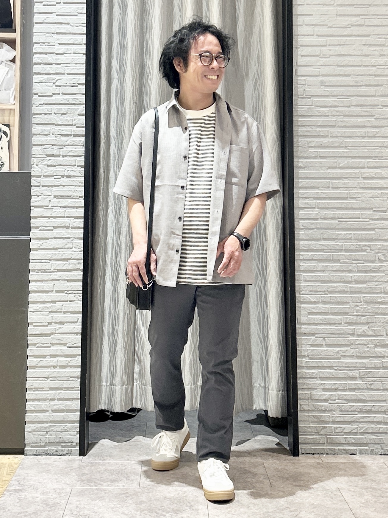 KENJI Iさんの「THE SHOP TK｜COOLボーダー 半袖Tシャツ 接触冷感／洗濯機OK」を使ったコーディネート