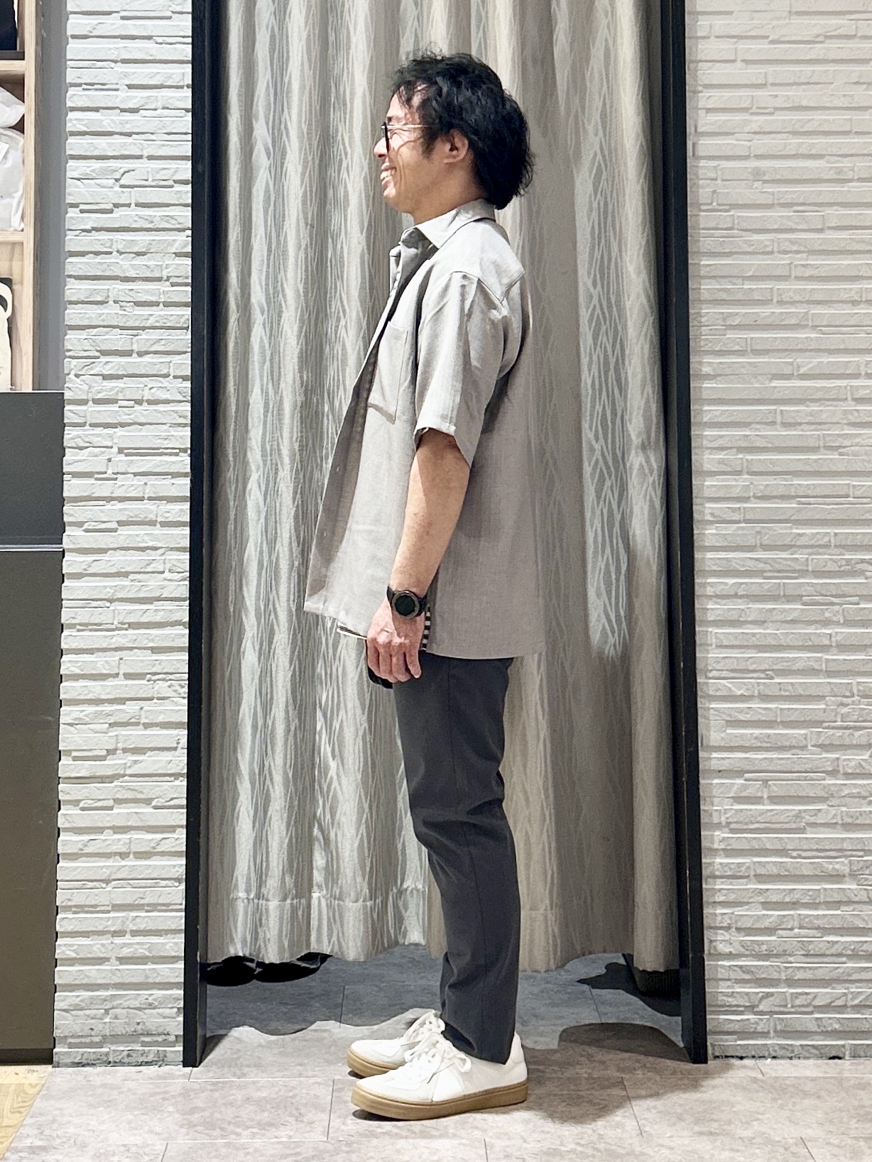 KENJI Iさんの「THE SHOP TK｜COOLボーダー 半袖Tシャツ 接触冷感／洗濯機OK」を使ったコーディネート
