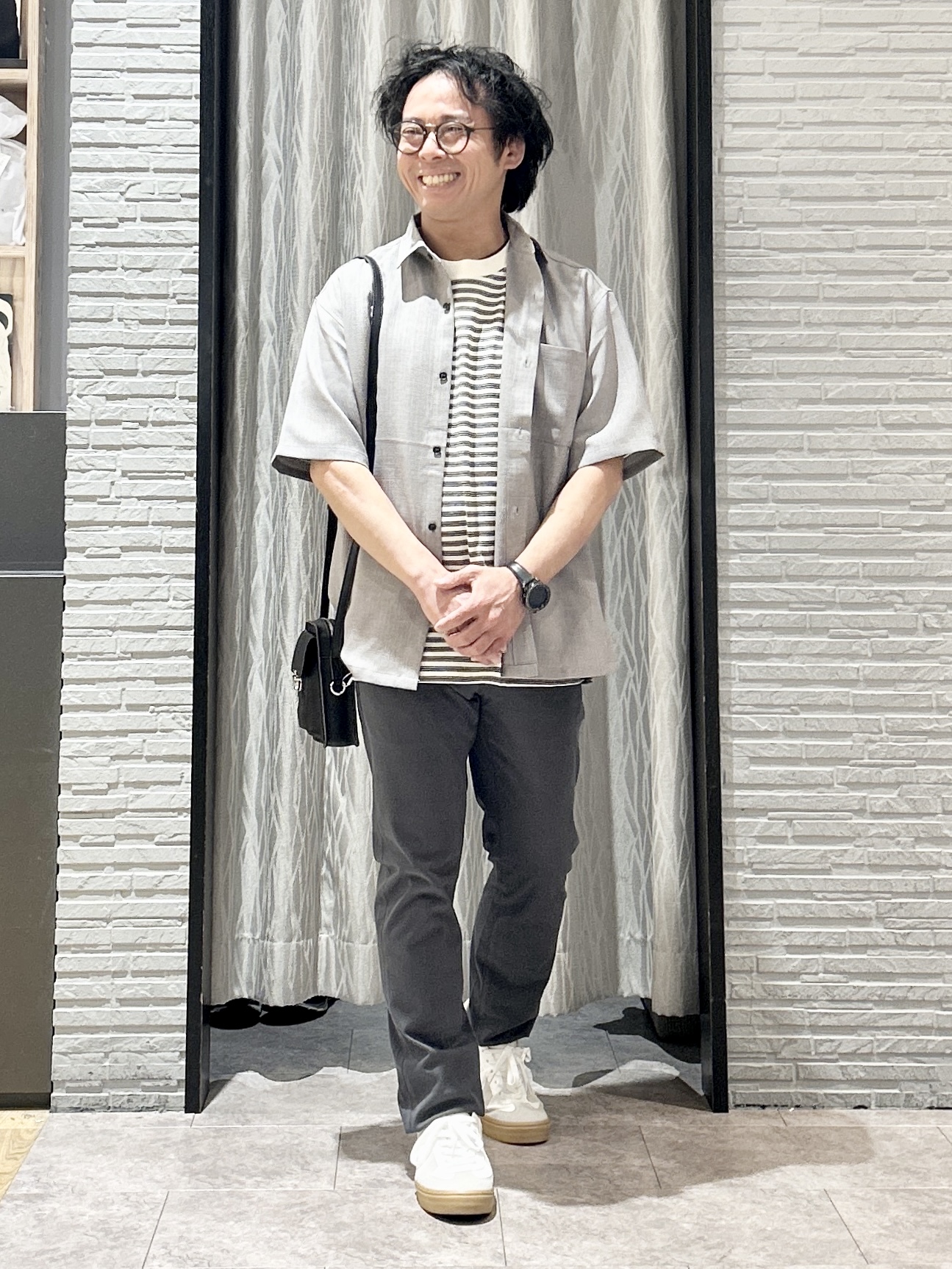 KENJI Iさんの「THE SHOP TK｜COOLボーダー 半袖Tシャツ 接触冷感／洗濯機OK」を使ったコーディネート