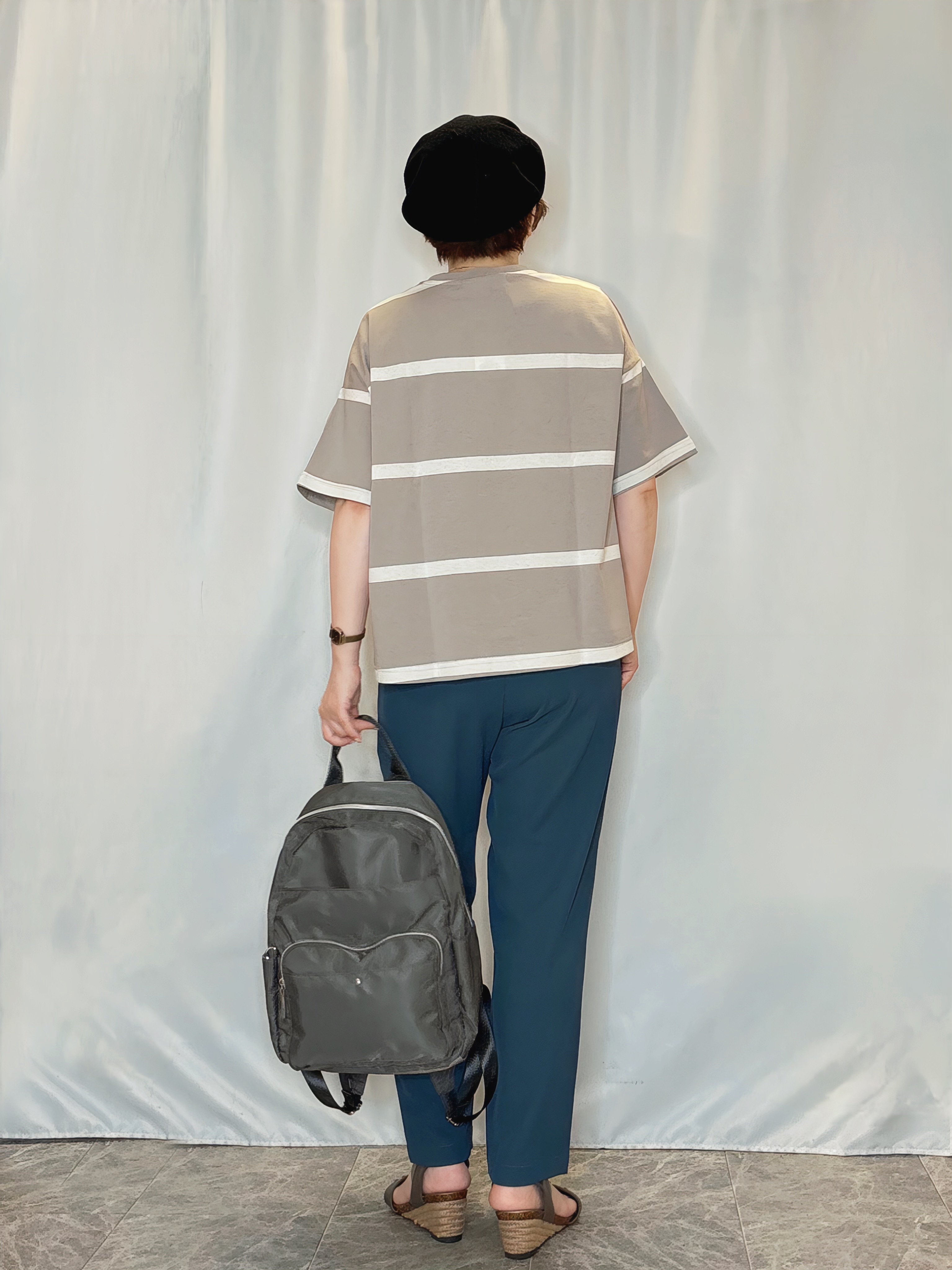 たみさんの「SHOO･LA･RUE｜【ひんやり/S-LL】涼しげで爽やか 太ボーダー斜め切り替えTシャツ」を使ったコーディネート