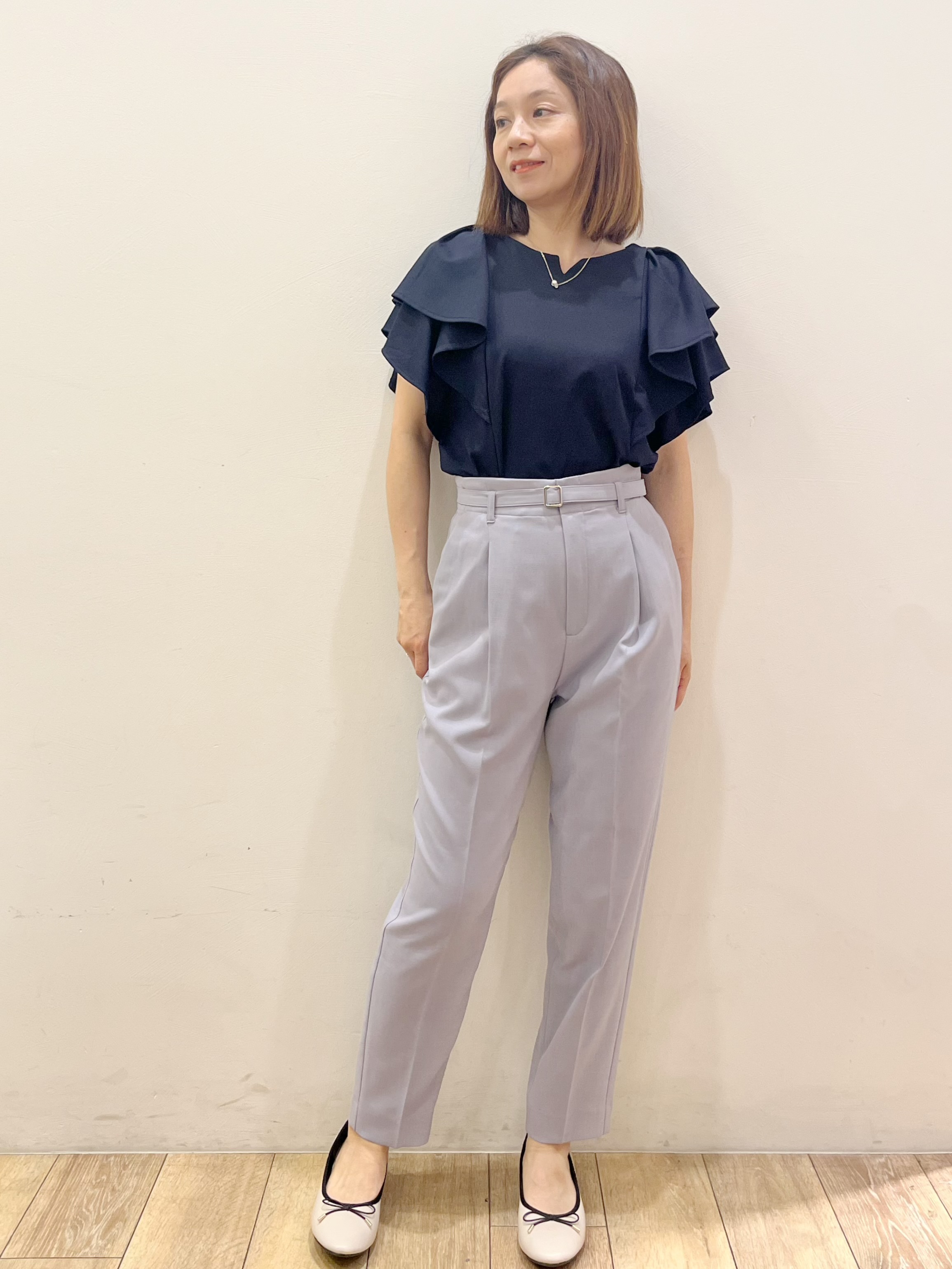 kcさんの「OPAQUE.CLIP｜【接触冷感】ダブルフレアキーネックトップス《UVケア／洗濯機OK》」を使ったコーディネート