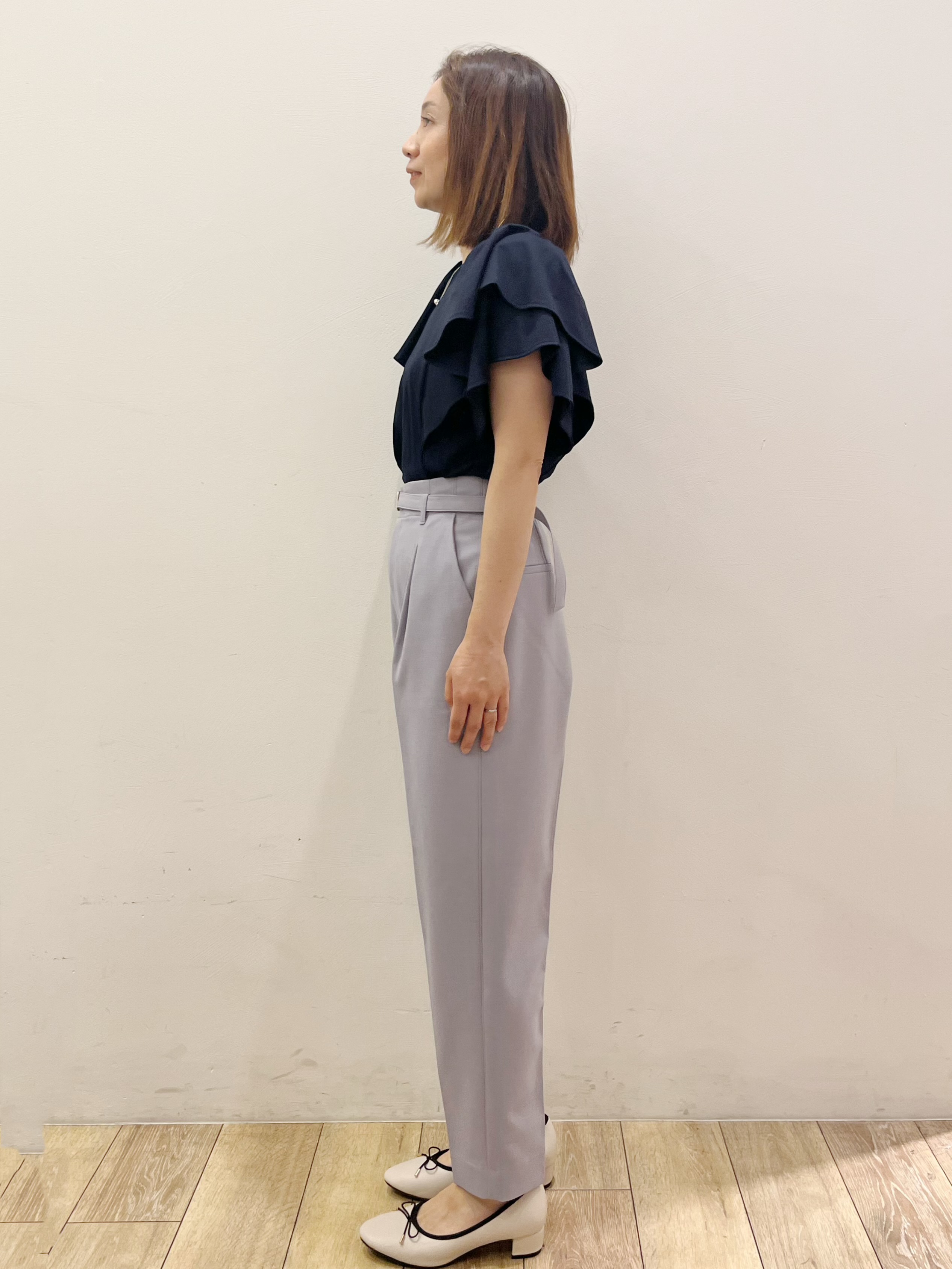 kcさんの「OPAQUE.CLIP｜【接触冷感】ダブルフレアキーネックトップス《UVケア／洗濯機OK》」を使ったコーディネート