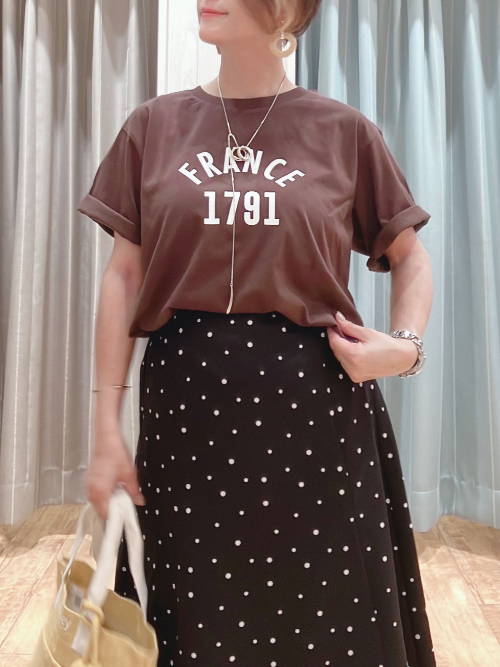 aaamiさんの「SHOO･LA･RUE｜【洗濯機可/S-LL】サラサラ感がここちいい 大人のひんやりプリントTシャツ」を使ったコーディネート
