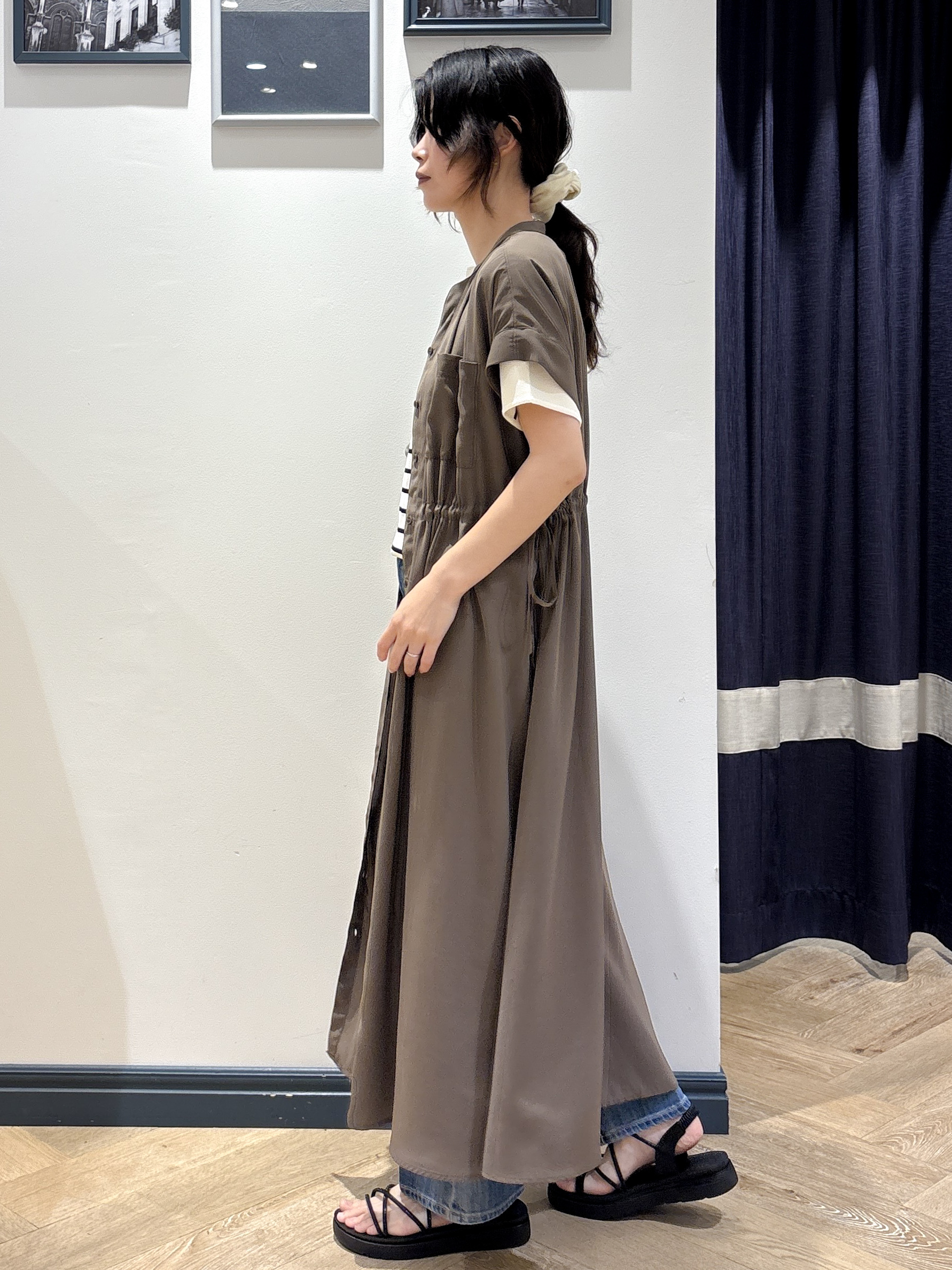 ayakaさんの「grove｜【洗える/体型カバー】ウエストドロストワンピース」を使ったコーディネート