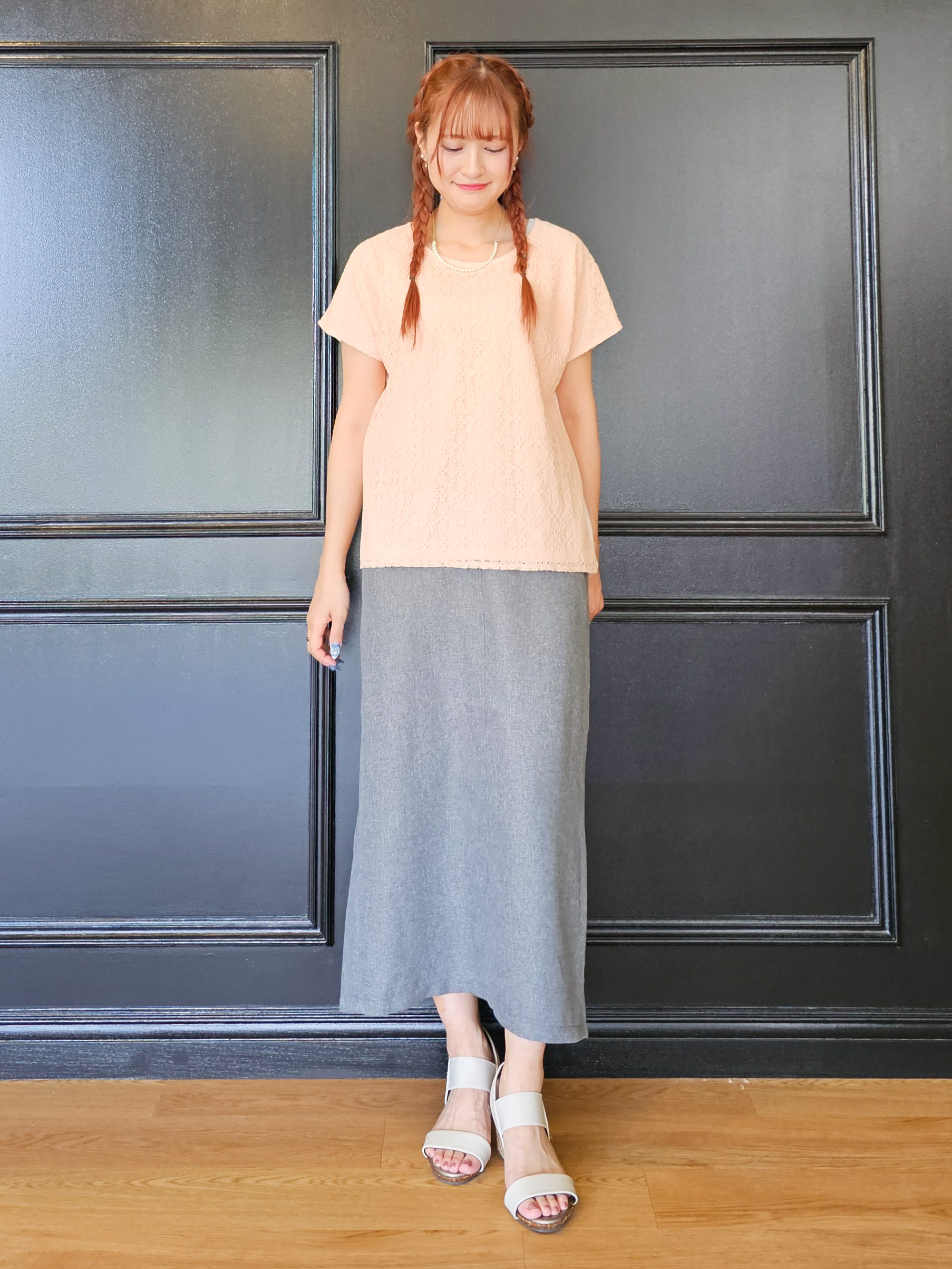 ゆゆさんの「SHOO･LA･RUE｜【ひんやり/UV/S-LL】1枚で華やか 前後切り替えレースTシャツ」を使ったコーディネート