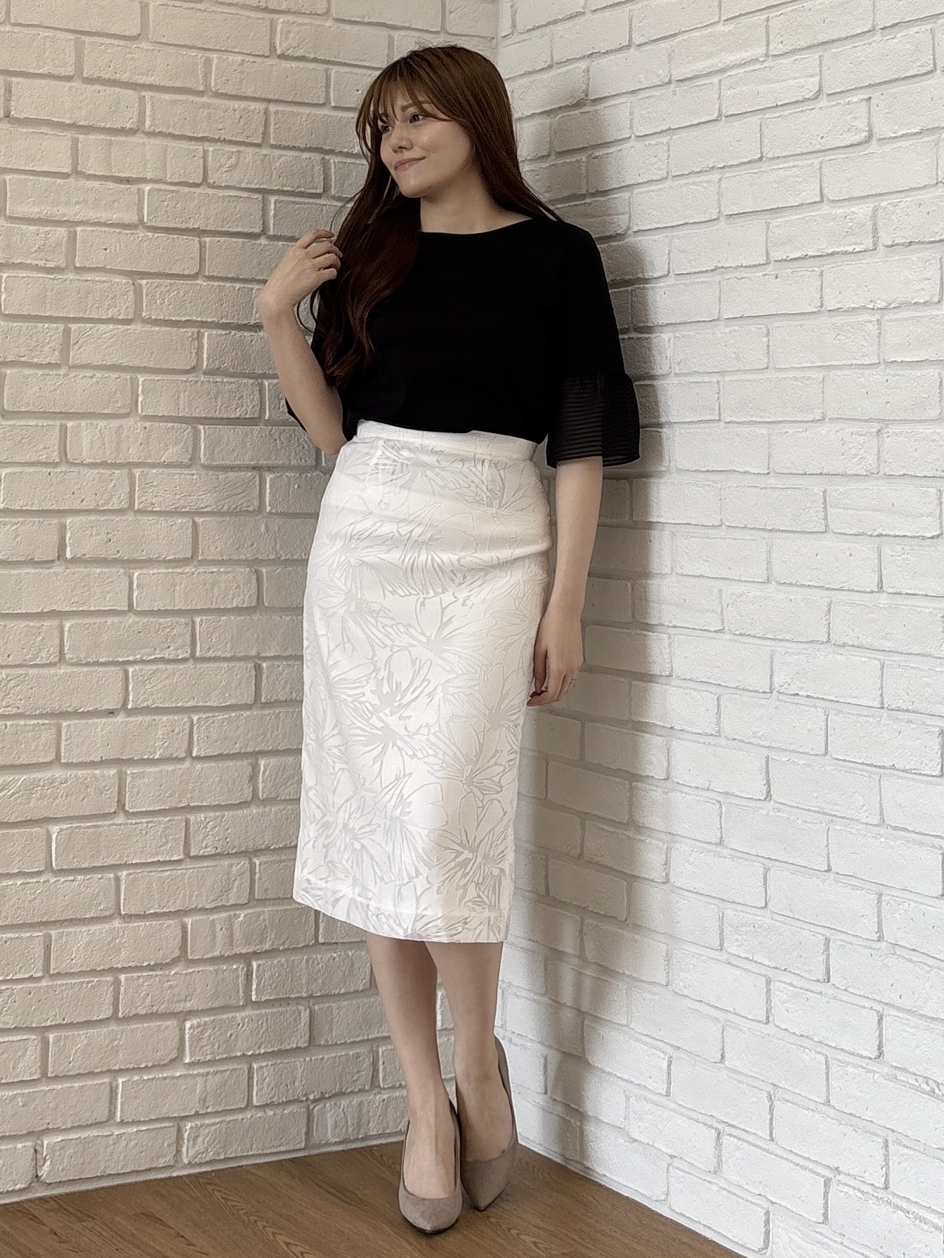 sayaさんの「COUP DE CHANCE｜【5分袖／日本製／接触冷感】異素材ドッキングカットソー」を使ったコーディネート