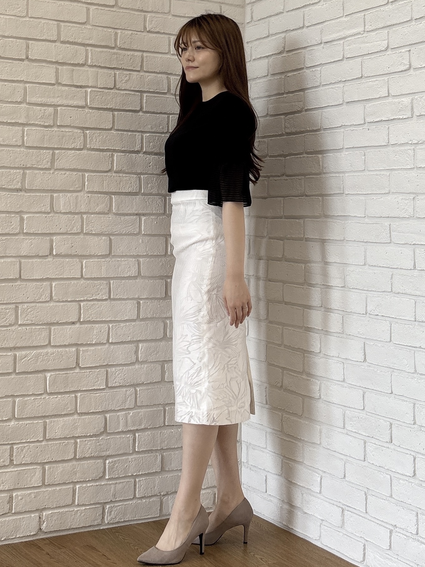 sayaさんの「COUP DE CHANCE｜【5分袖／日本製／接触冷感】異素材ドッキングカットソー」を使ったコーディネート