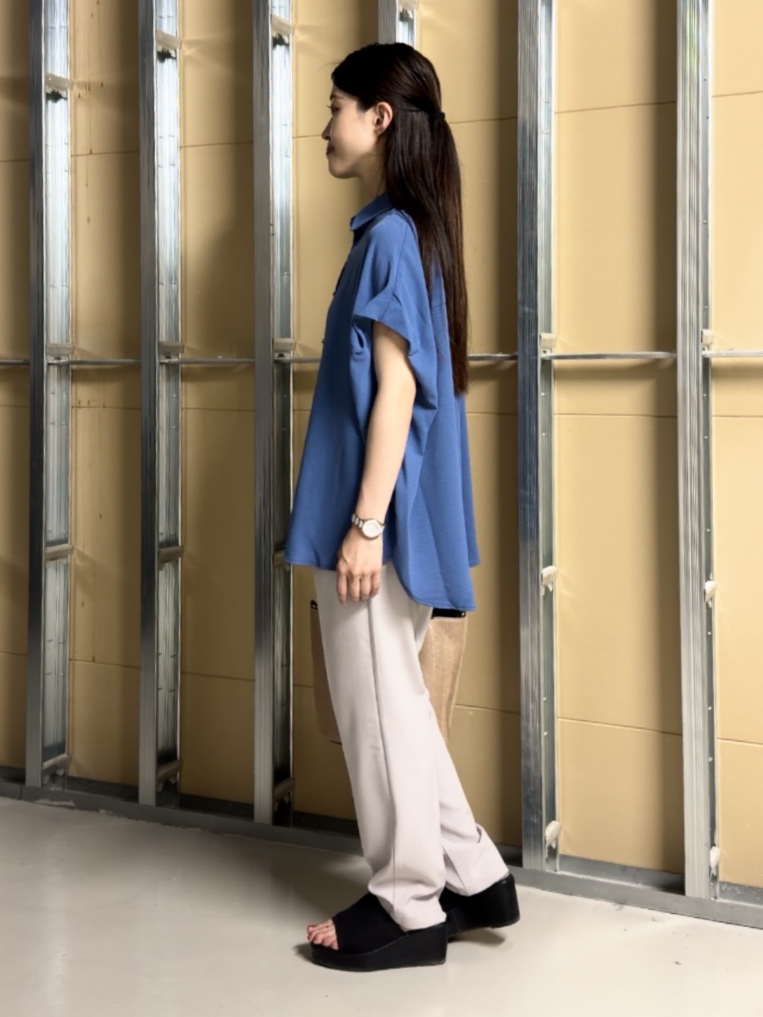 sahoさんの「THE SHOP TK｜【ひんやり/防しわ/UV/吸水速乾】襟付き フレンチスリーブシャツ」を使ったコーディネート