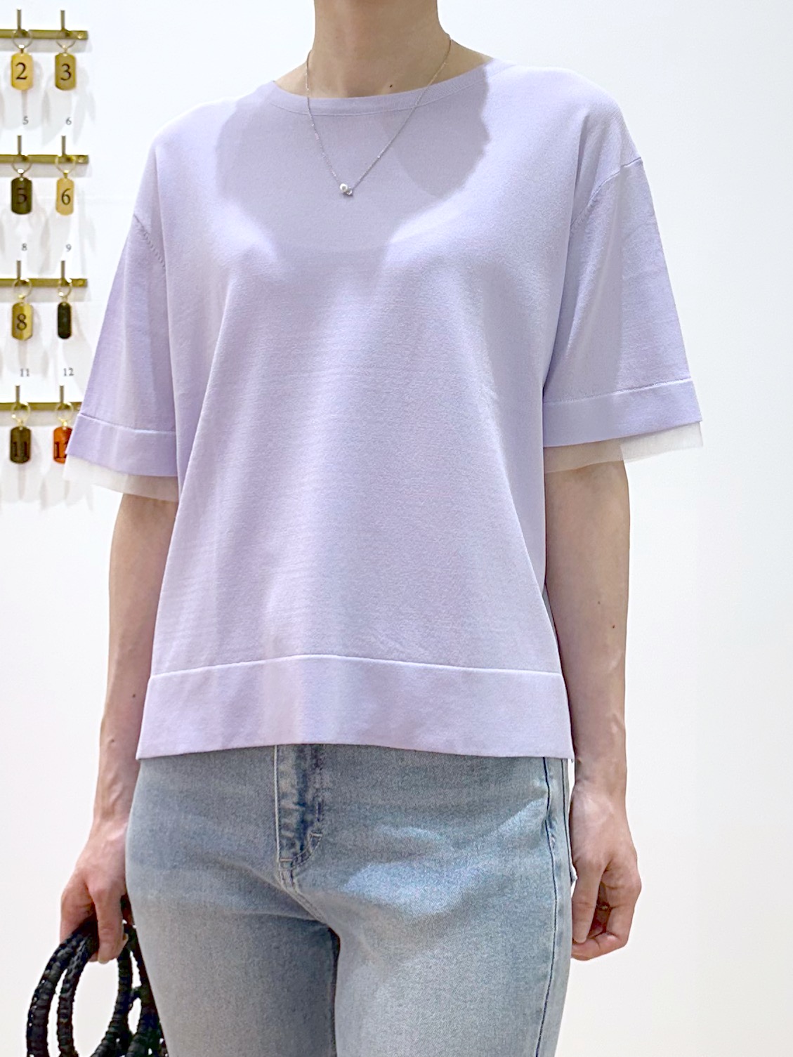 yurieさんの「OPAQUE.CLIP｜【UV／接触冷感／抗ピル】シアー＆レイヤード風さらりニット《洗濯機OK》」を使ったコーディネート