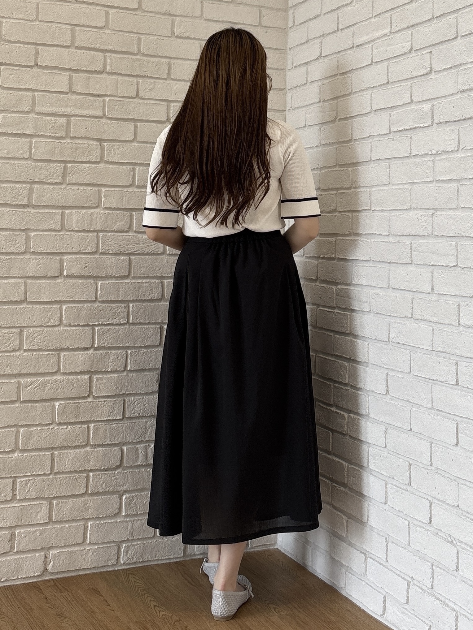 sayaさんの「grove｜【シリーズ累計36万枚/名品ニット】やわらかドライタッチ 袖メッシュ編みニット」を使ったコーディネート