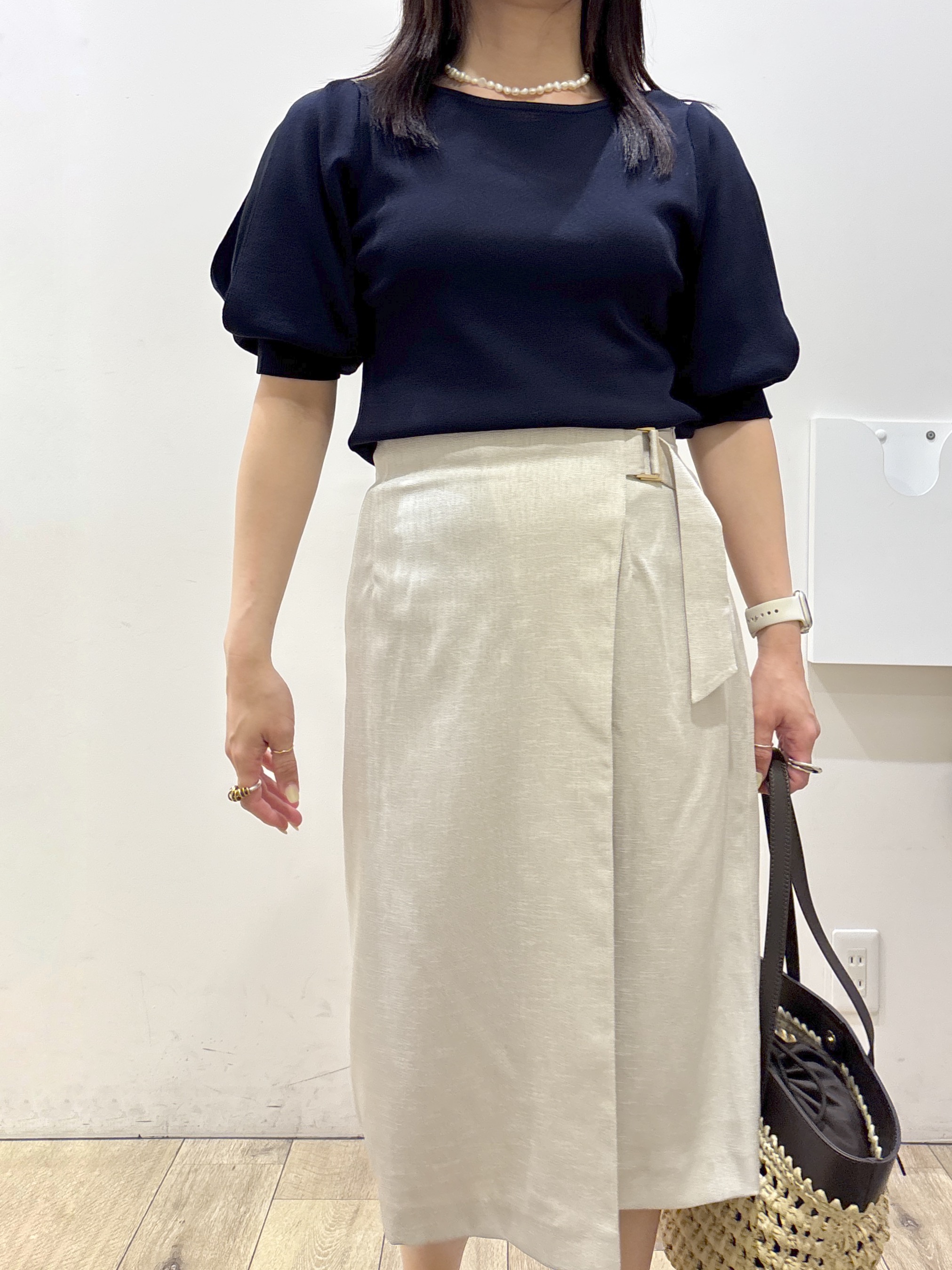 mameさんの「index｜【接触冷感】クールタッチラップスリーブニット《UVケア／洗濯機OK／XS～3L／9col》」を使ったコーディネート