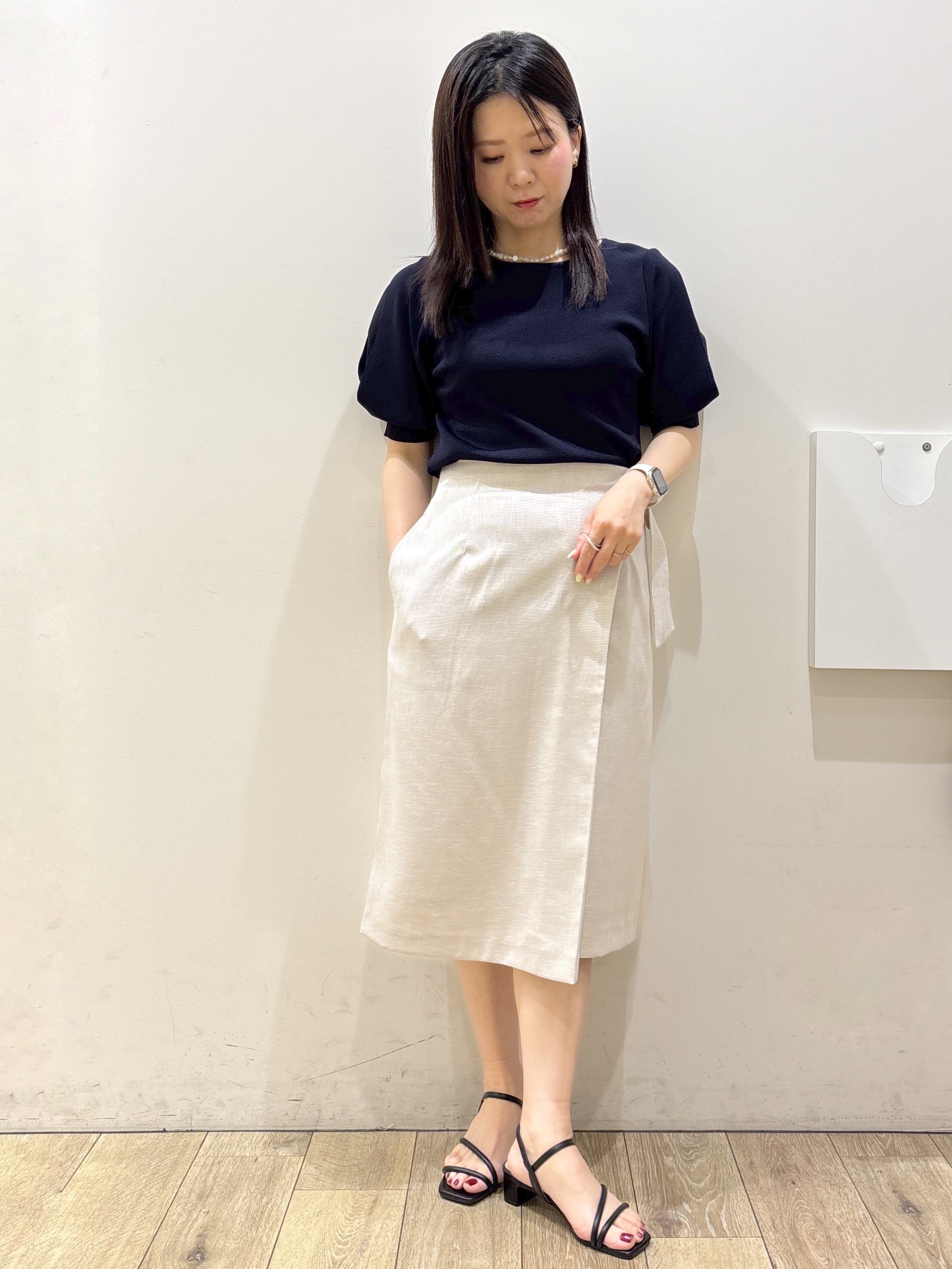 mameさんの「index｜【接触冷感】クールタッチラップスリーブニット《UVケア／洗濯機OK／XS～3L／9col》」を使ったコーディネート