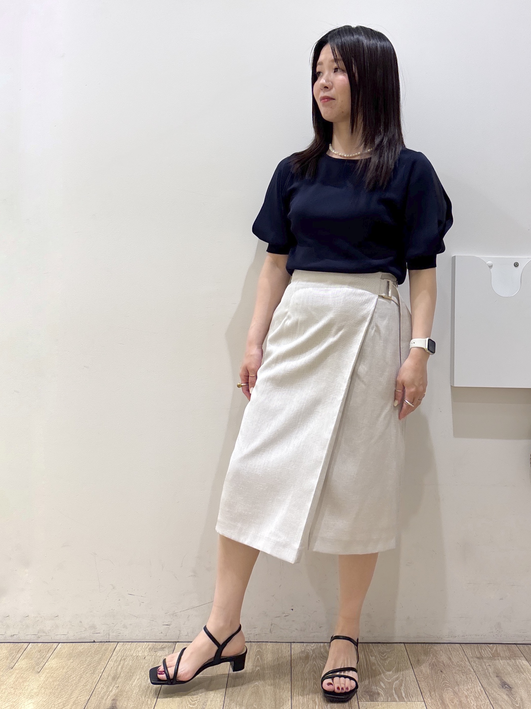 mameさんの「index｜【接触冷感】クールタッチラップスリーブニット《UVケア／洗濯機OK／XS～3L／9col》」を使ったコーディネート