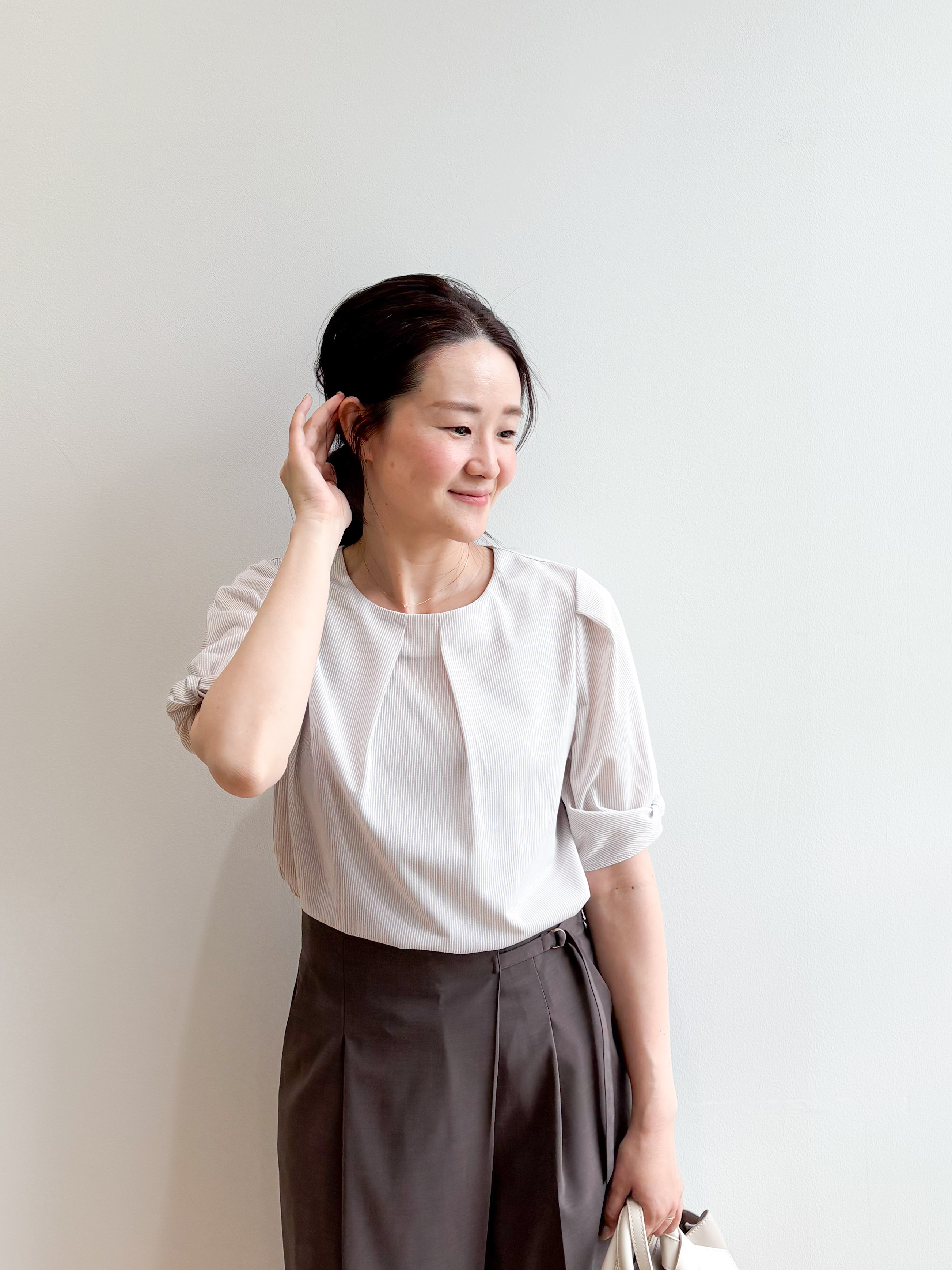 そねなおさんの「index｜【吸水速乾】ストライプ調デザインスリーブトップス《洗濯機OK》」を使ったコーディネート
