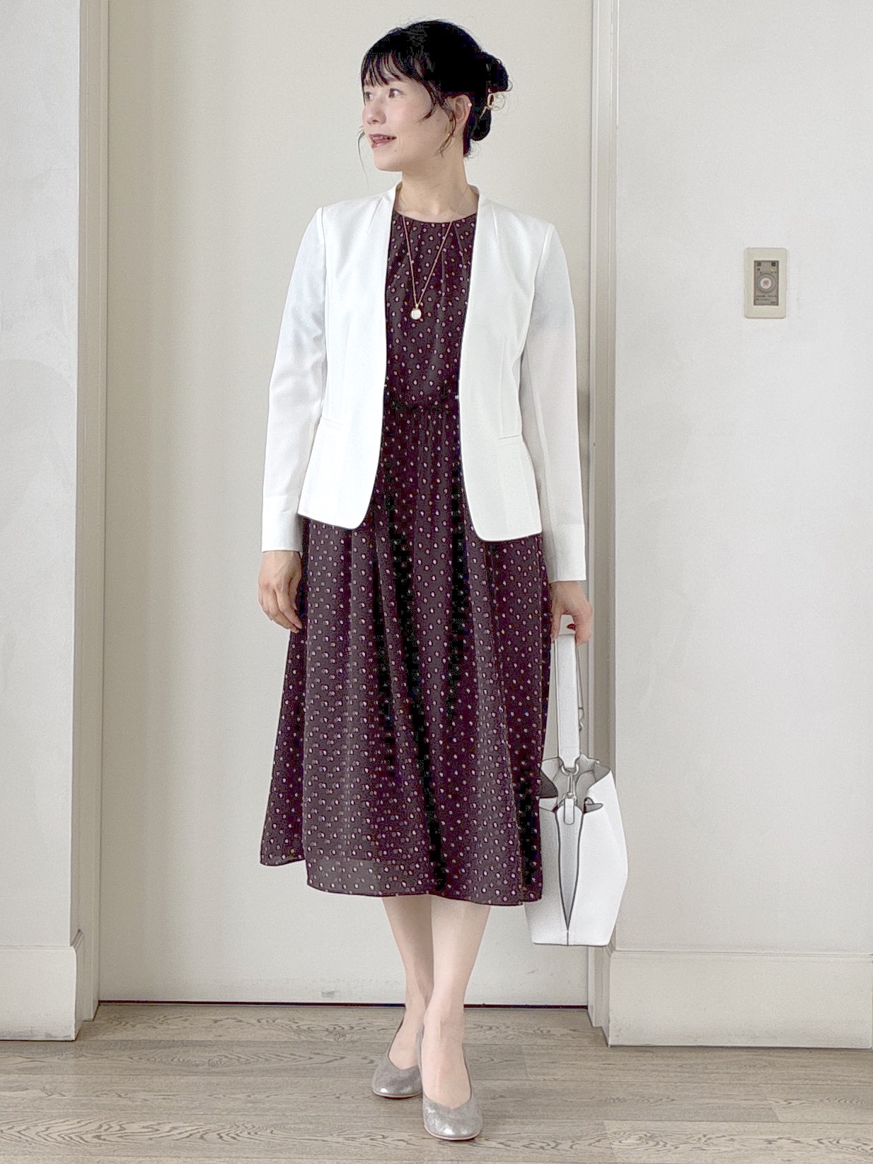  beni_gingerさんの「Reflect｜小紋柄ジョーゼットワンピース」を使ったコーディネート