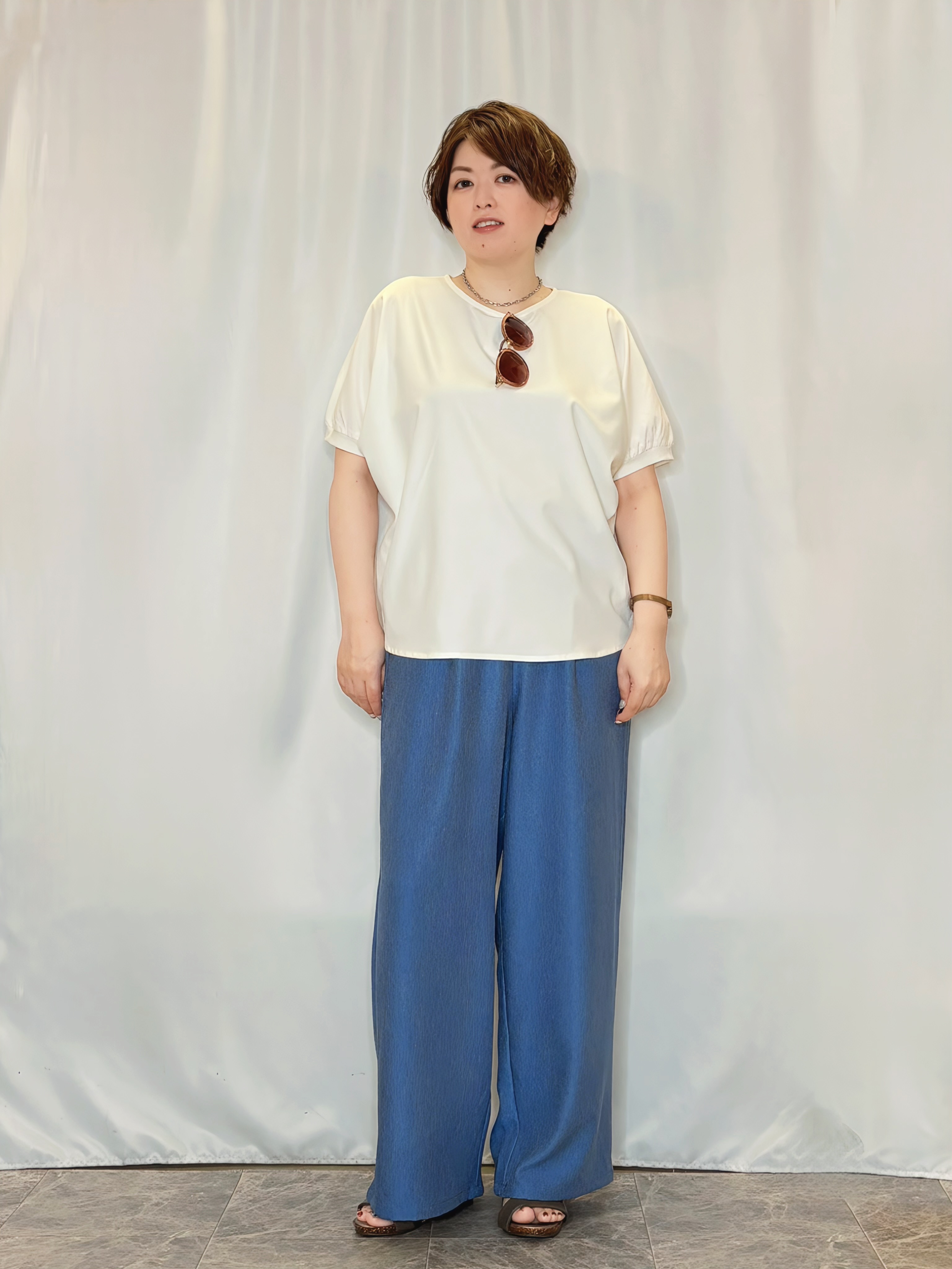 たみさんの「SHOO･LA･RUE｜【ひんやり/洗濯後しわになりにくい】インせず着られる さらっとタッチのドルマンブラウス」を使ったコーディネート