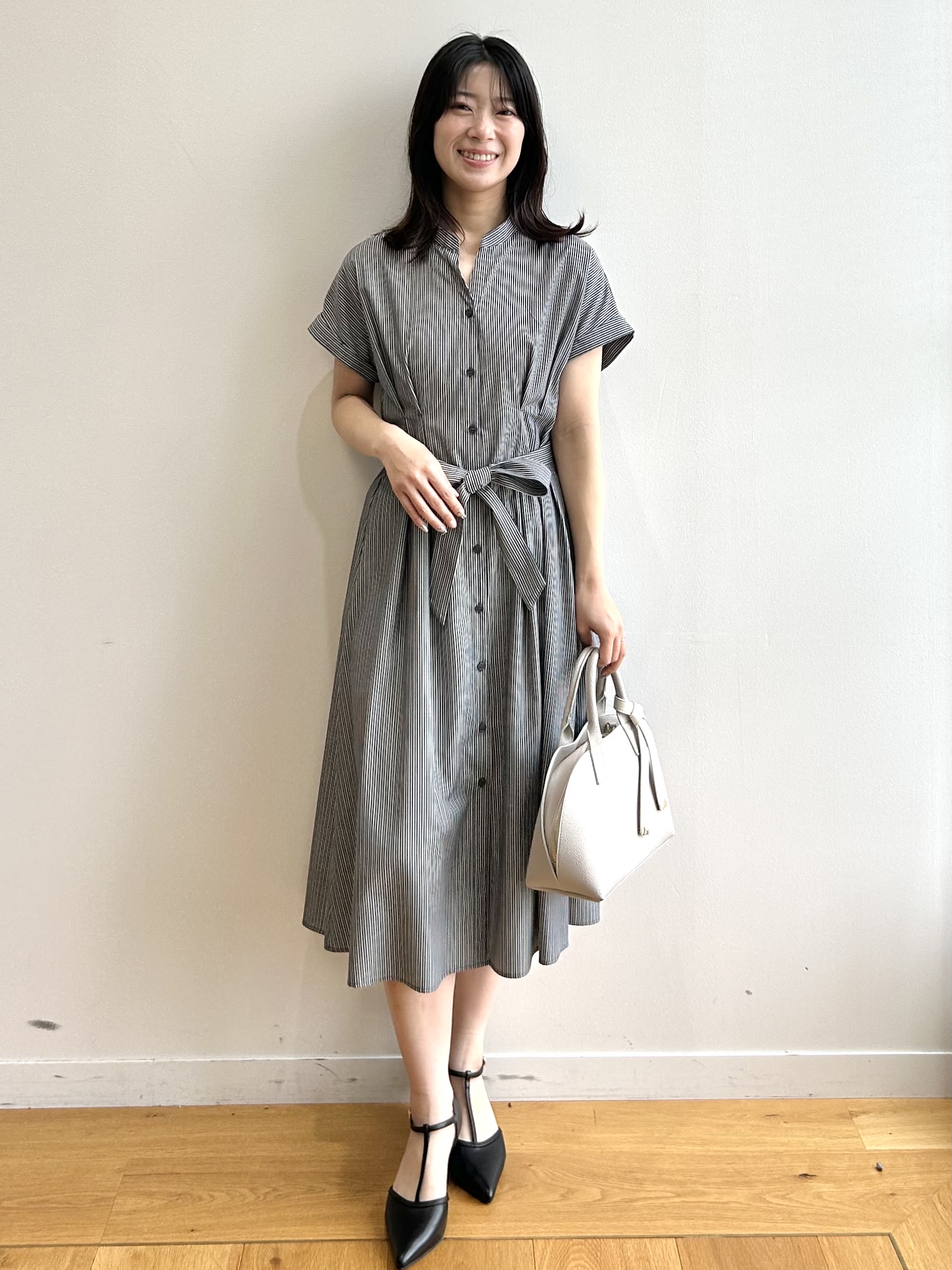 RINAさんの「index｜【接触冷感／UV】ストライプタックシャツワンピース《洗濯機OK》」を使ったコーディネート